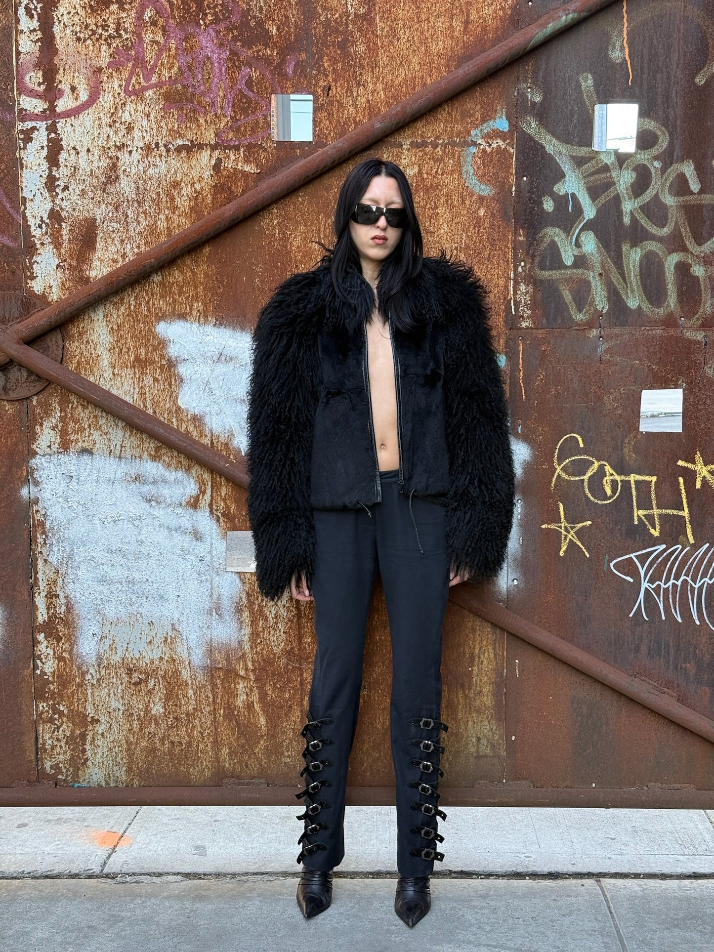 Vintage Black Mongolian Fur Coat