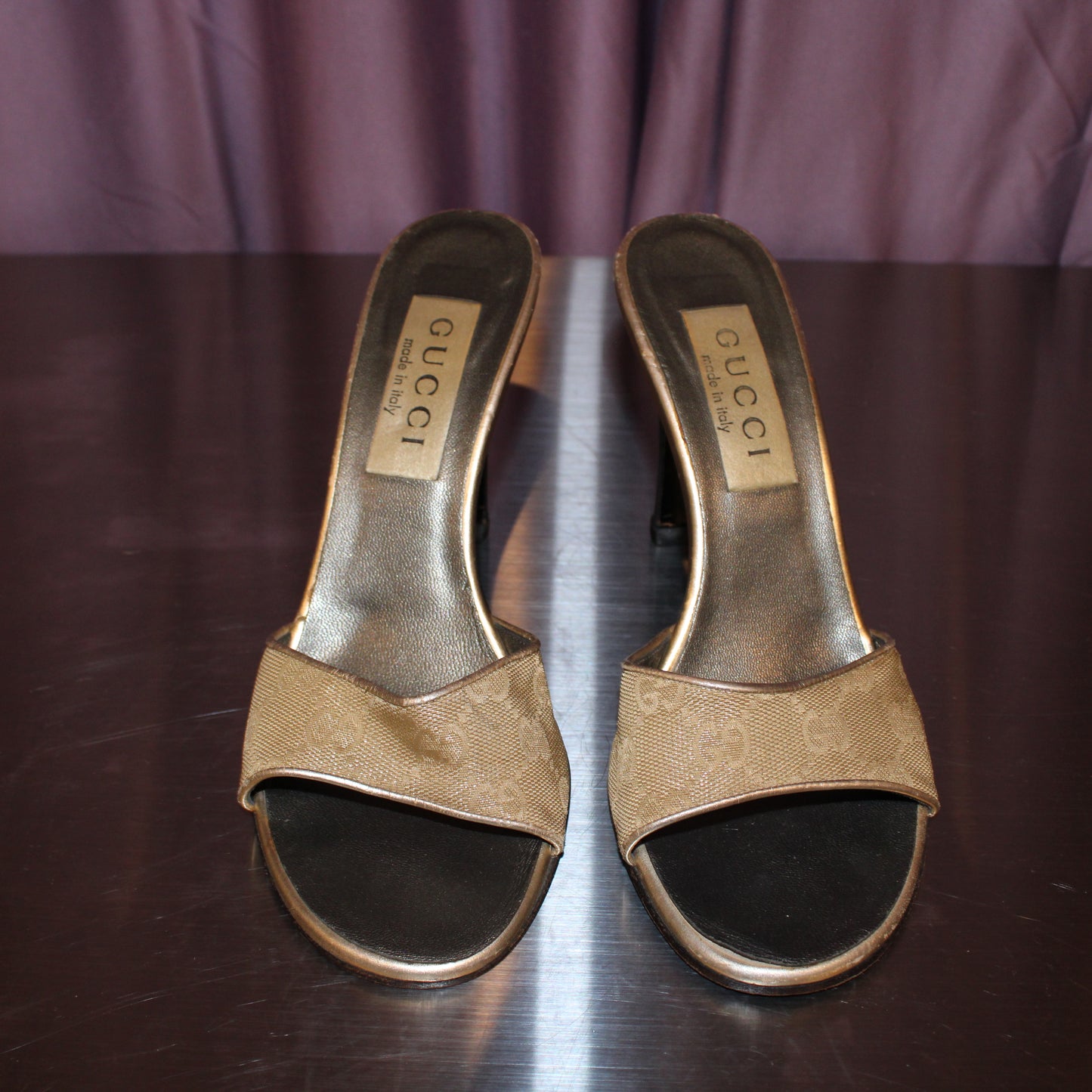 Vintage Gucci Gold Monogram Heels