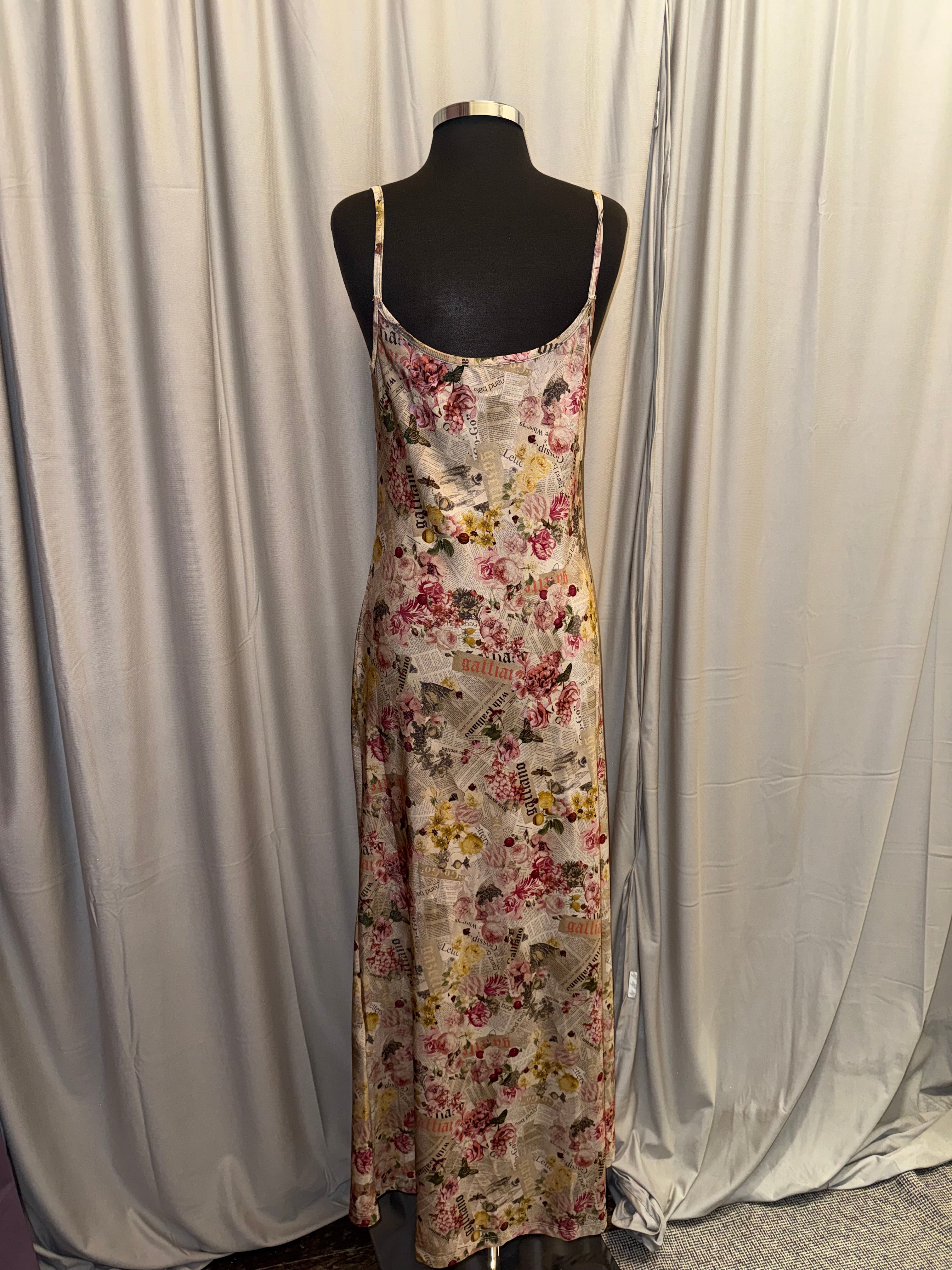 John Galliano Gazzette Print Maxi Dress