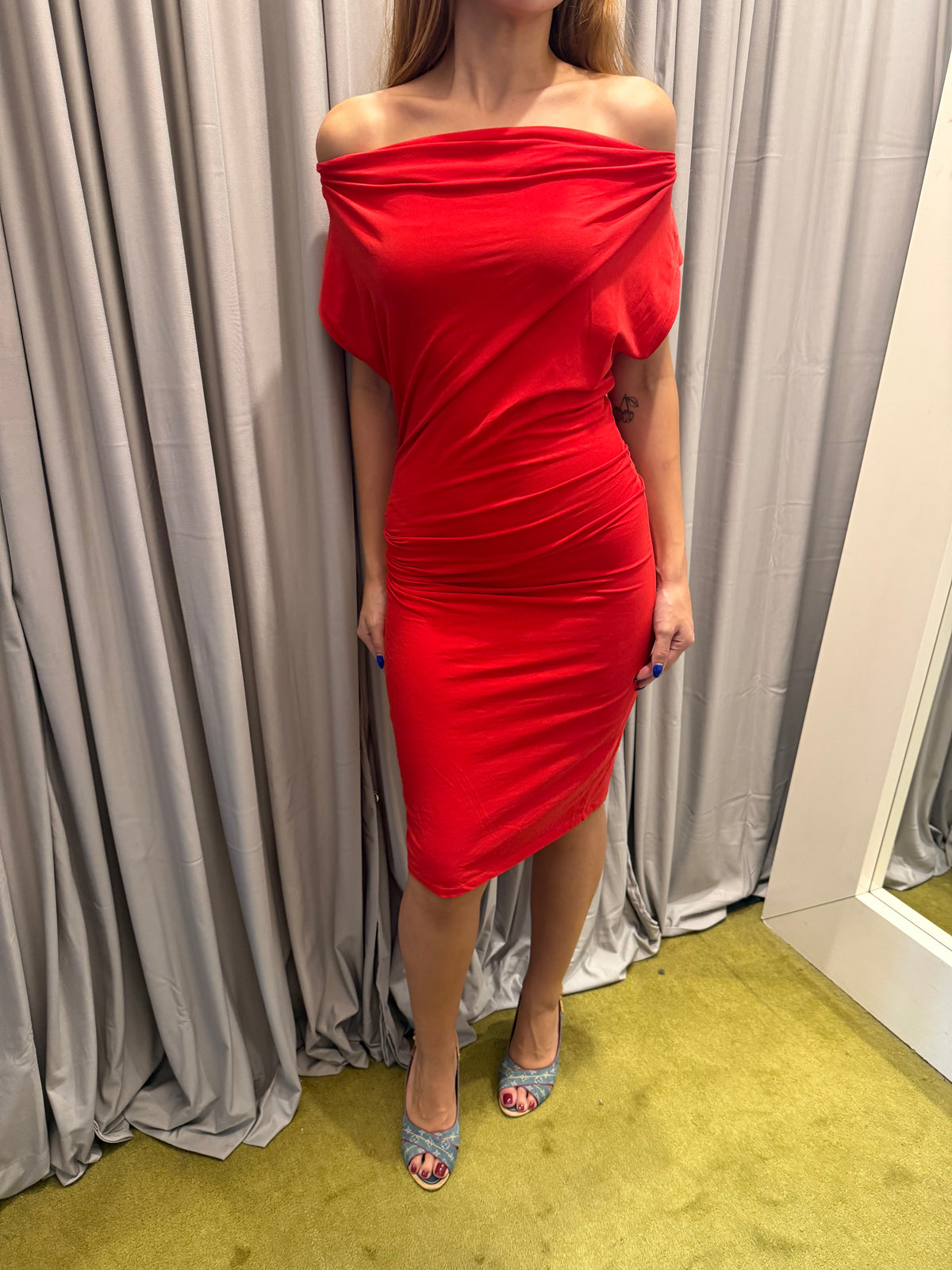 Stefanel Red Off the Shoulder Bodycon Dress