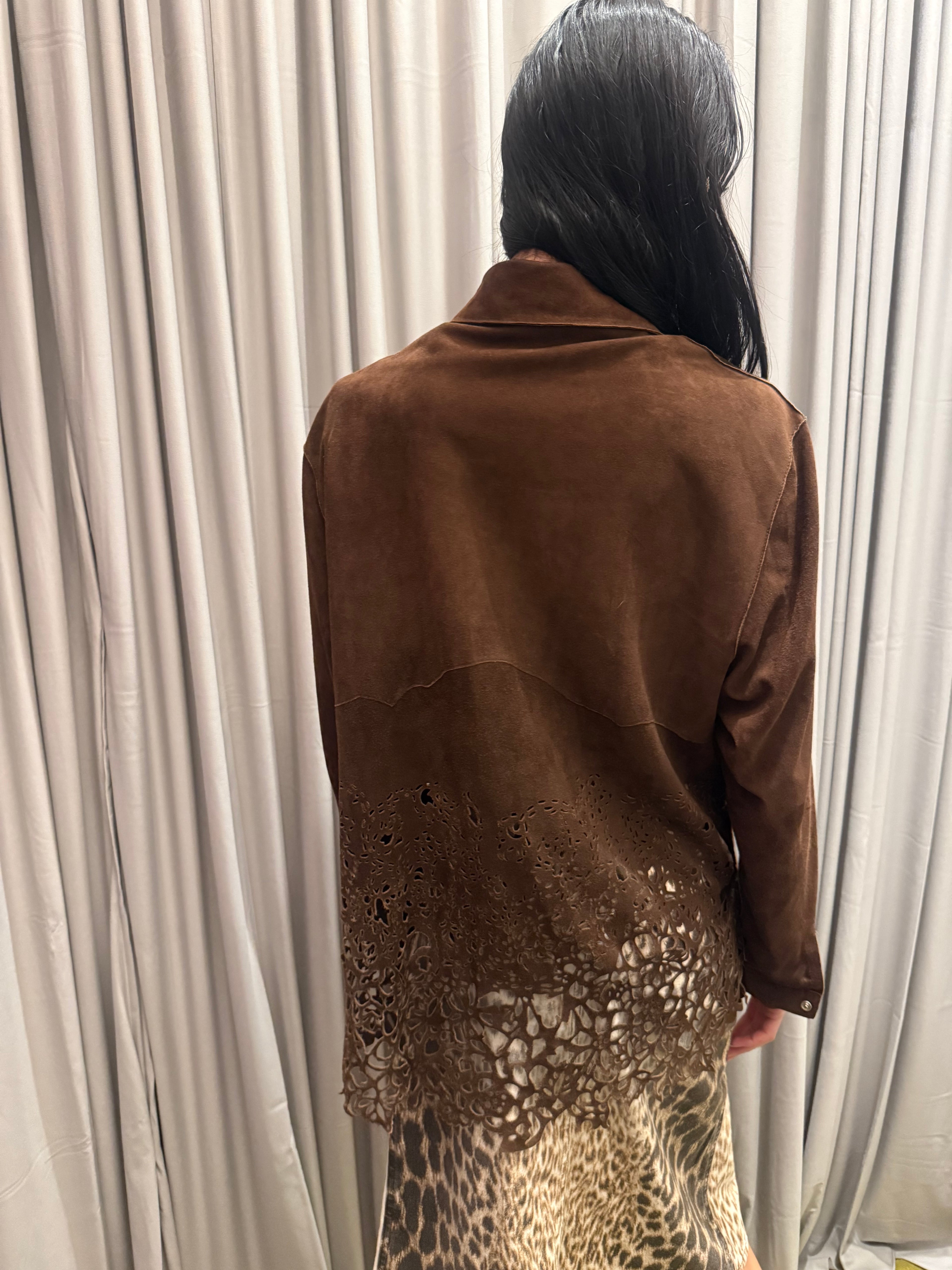 Roberto Cavalli FW 1999 Laser Cut Suede Button Up