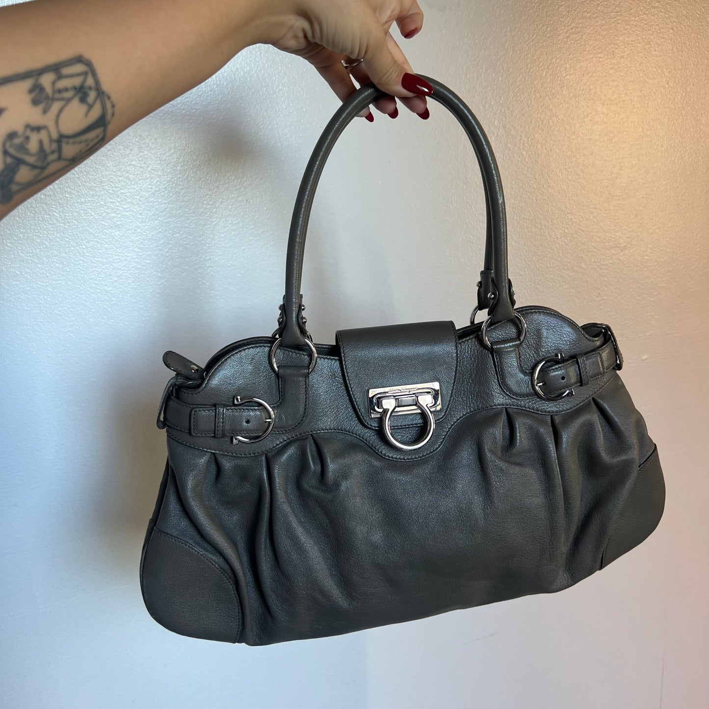 Ferragamo Gray Leather Bag