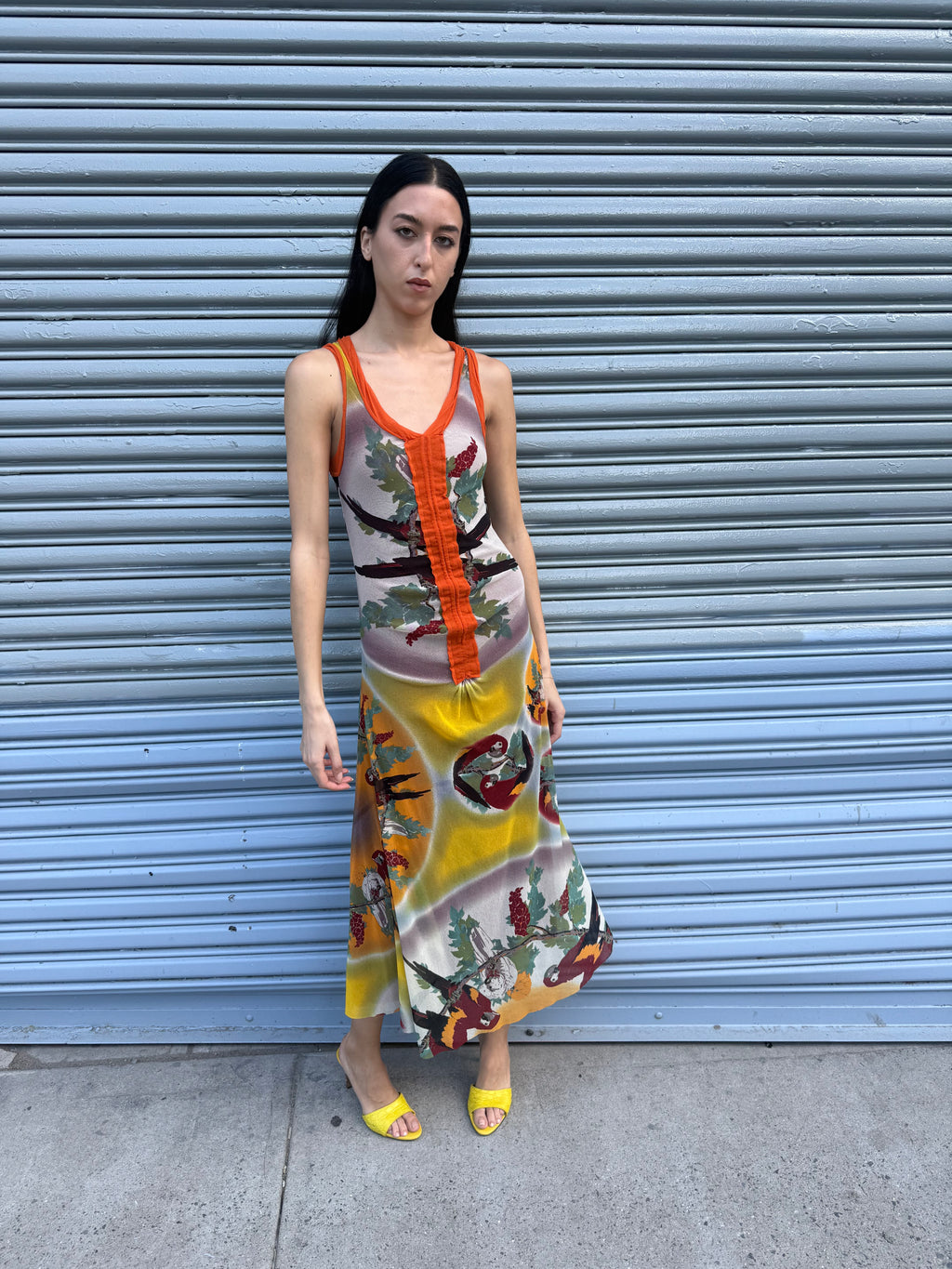 Jean Paul Gaultier Tropical Print Maxi Mesh Dress