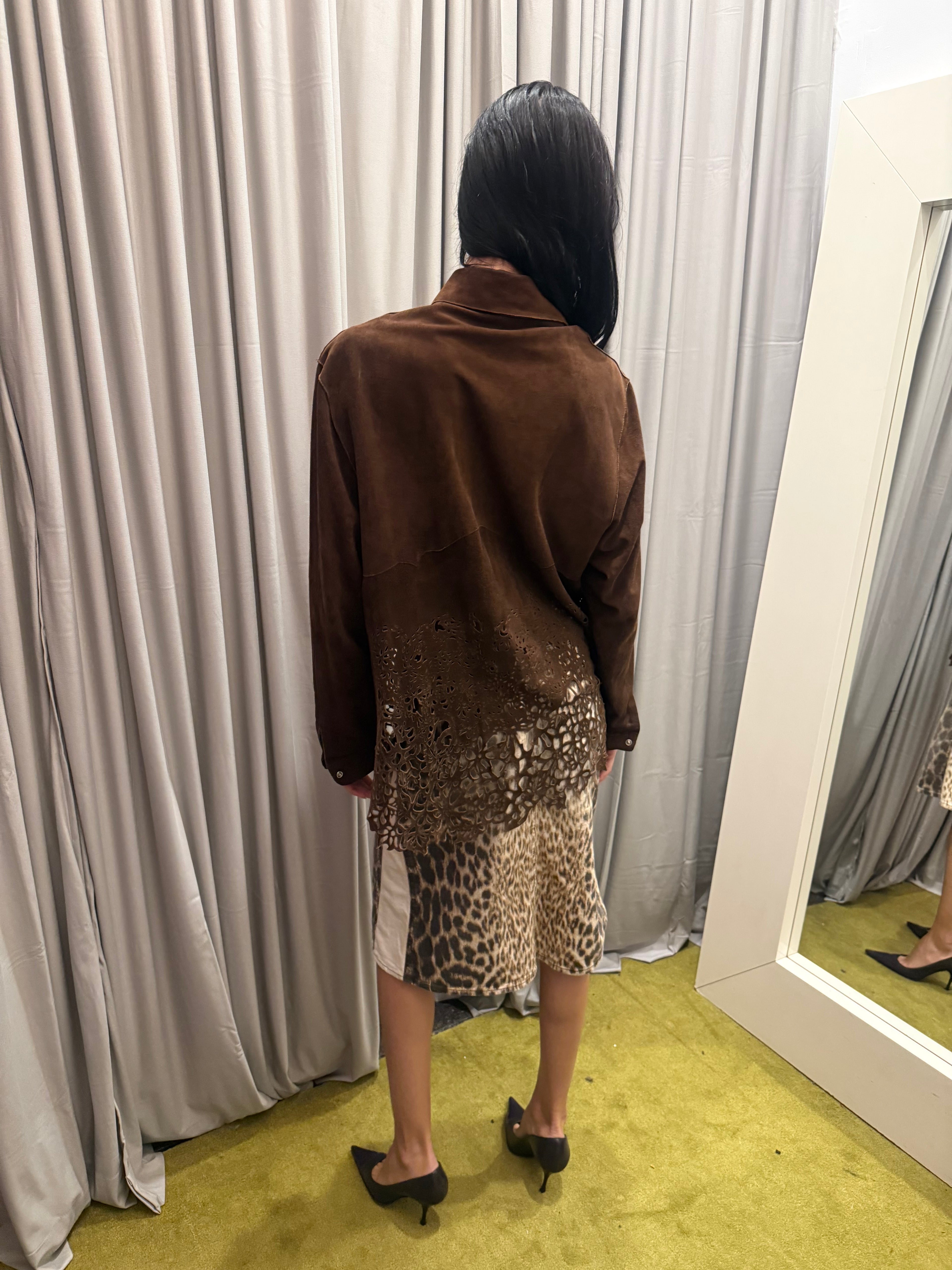 Roberto Cavalli FW 1999 Laser Cut Suede Button Up