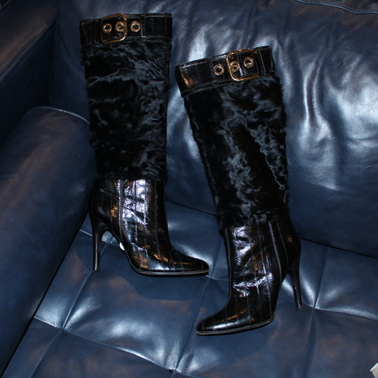 Dolce & Gabbana Fur trim leather boots