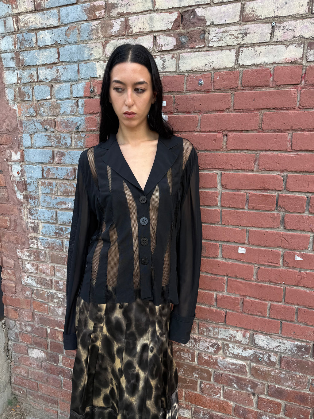 Mariella Burani Mesh Slash Top