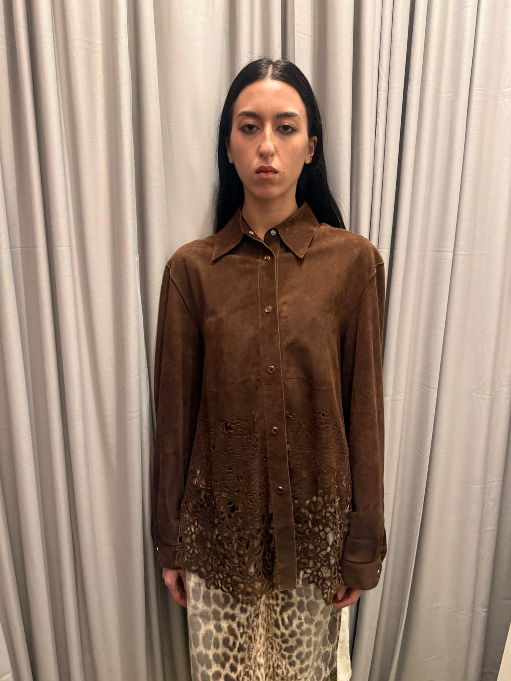 Roberto Cavalli FW 1999 Laser Cut Suede Button Up