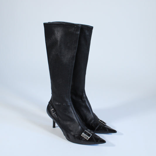 Vintage Galliano Era Dior Logo Leather Sock Boots