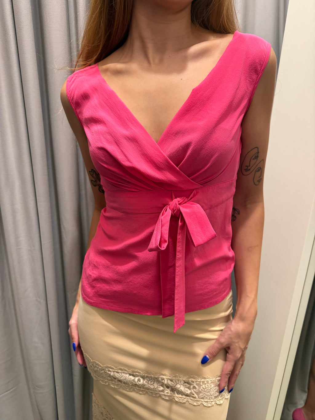 Alberta Ferretti Hot Pink Silk Top