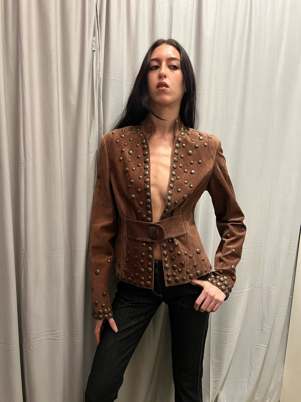 Italian Vintage Suede Leather Fitted Jacket