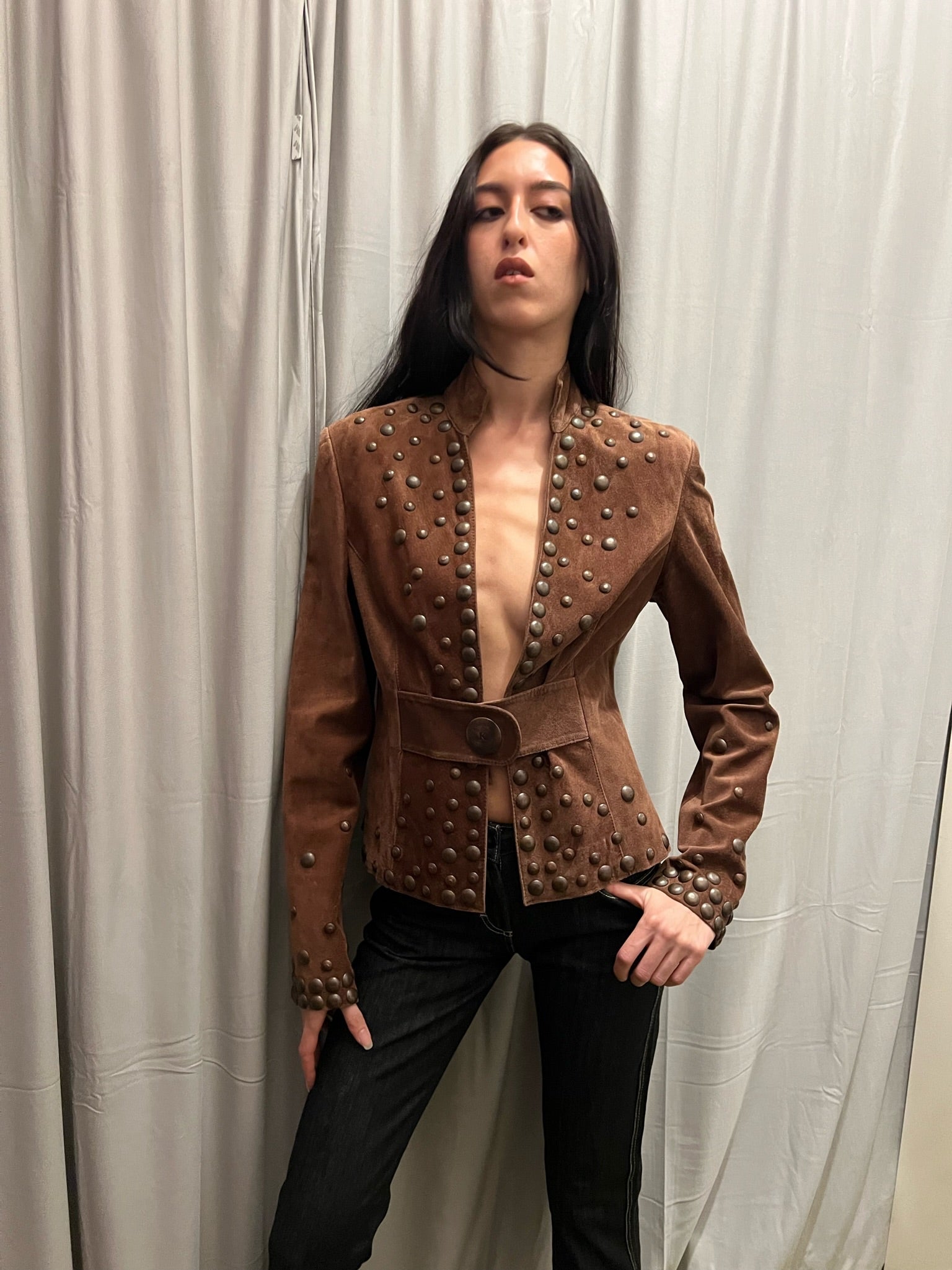 Italian Vintage Suede Leather Fitted Jacket