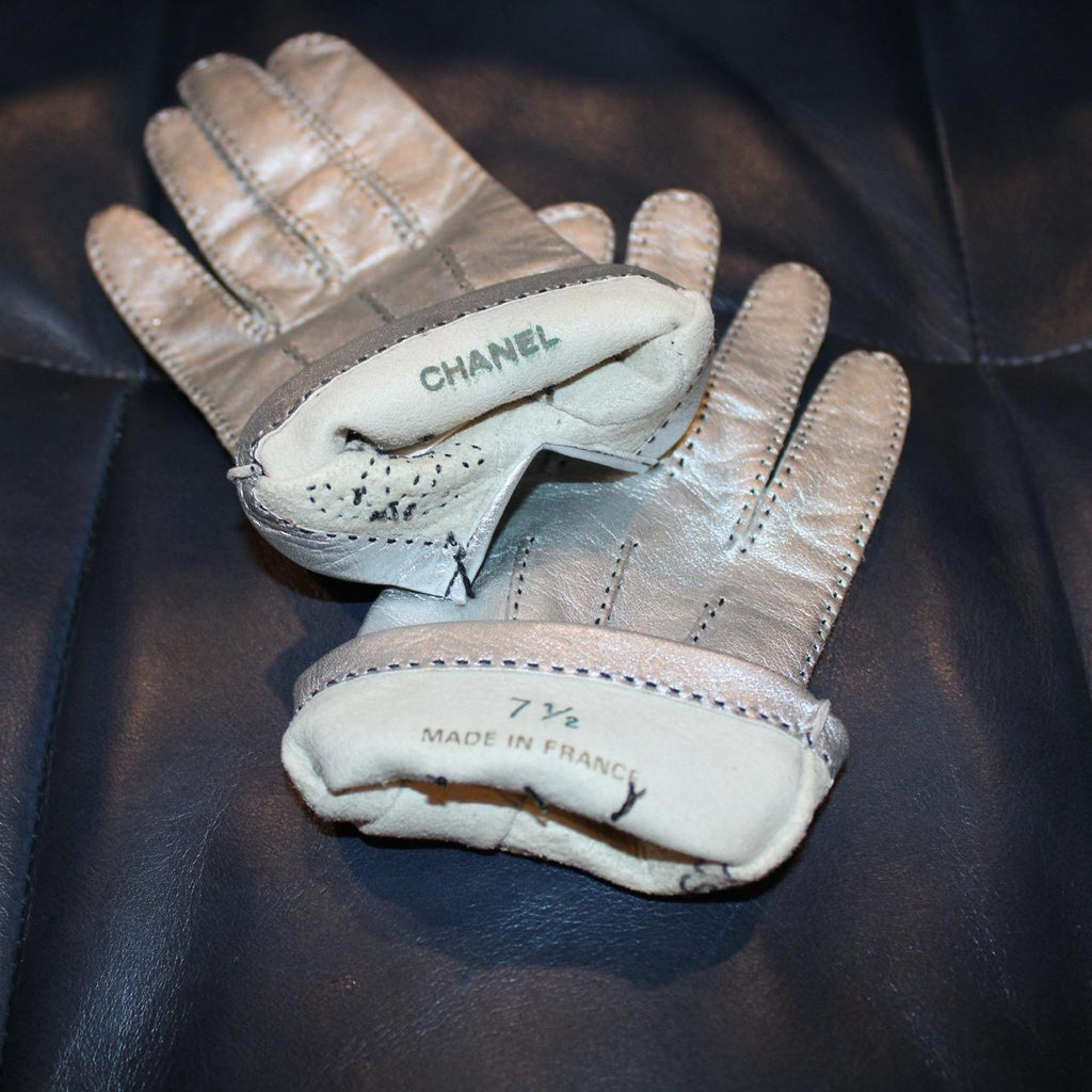 Vintage Leather Chanel Silver Gloves