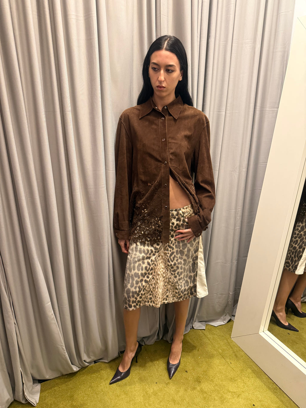 Roberto Cavalli FW 1999 Laser Cut Suede Button Up