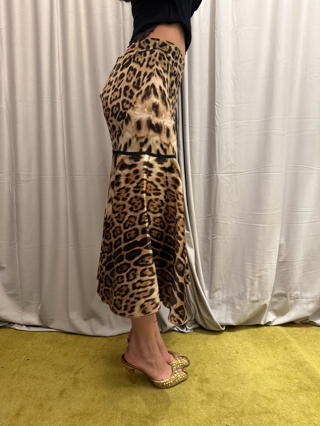 Roberto Cavalli Silk Leopard Print Skirt