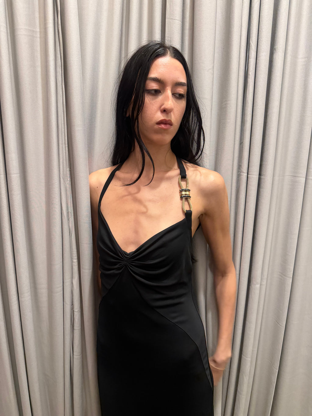 Versace Halterneck Gold Buckle Dress