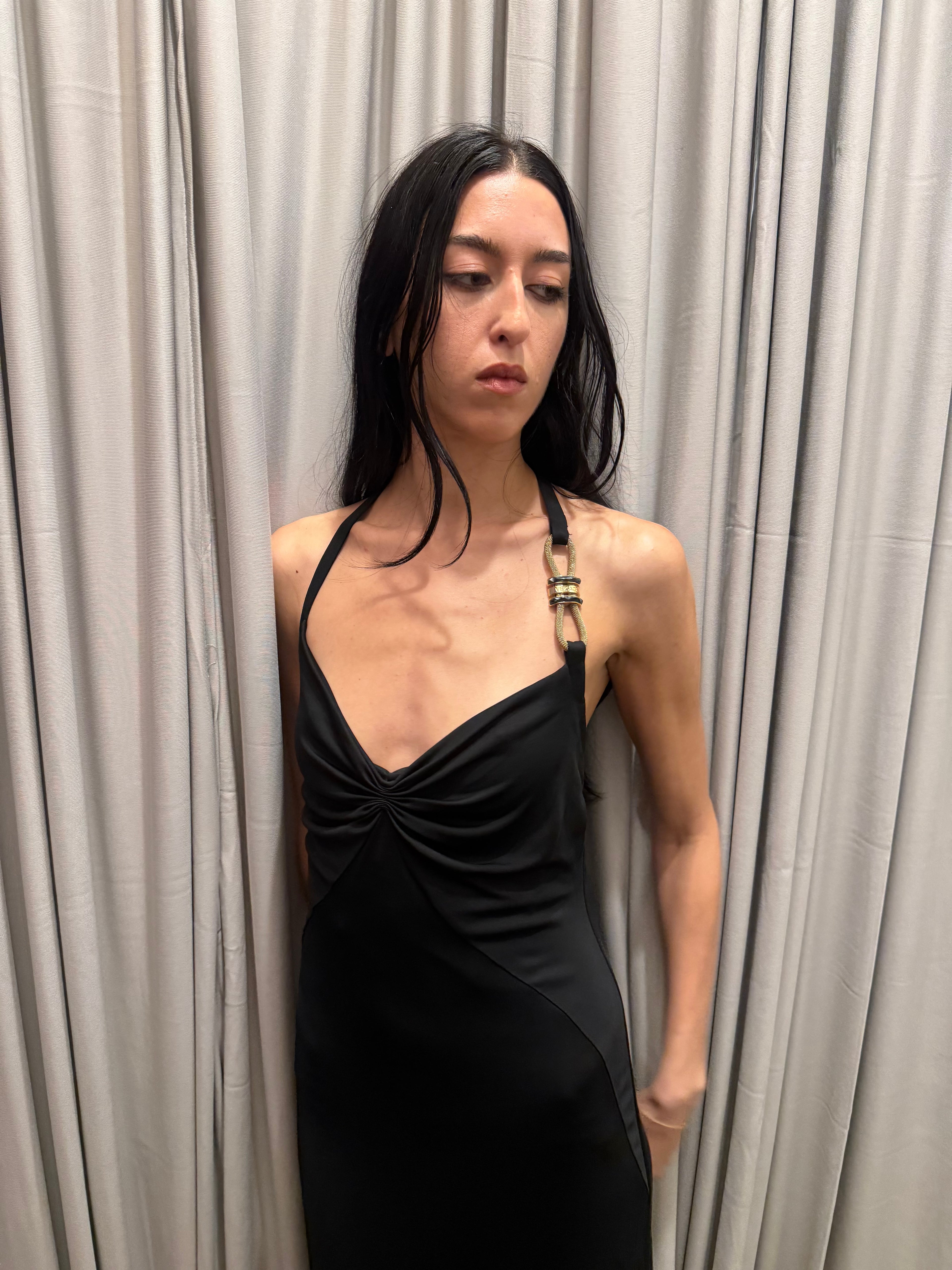 Versace Halterneck Gold Buckle Dress