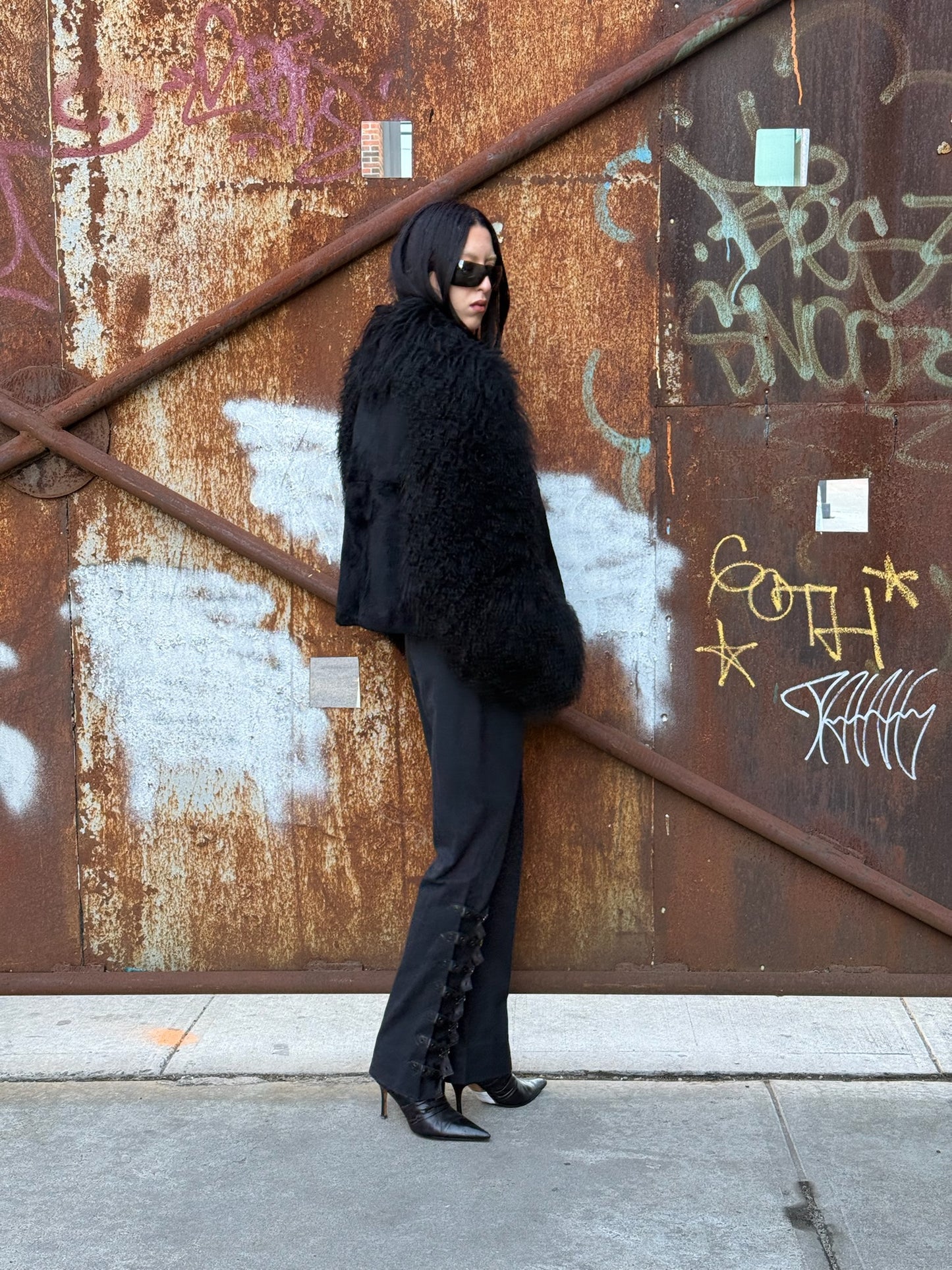 Vintage  Black Mongolian Fur Coat