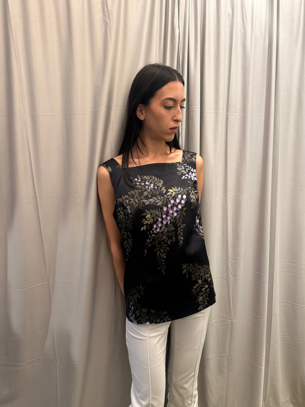 Dolce & Gabbana FW1998 Runway Handpainted Print Silk Print Top
