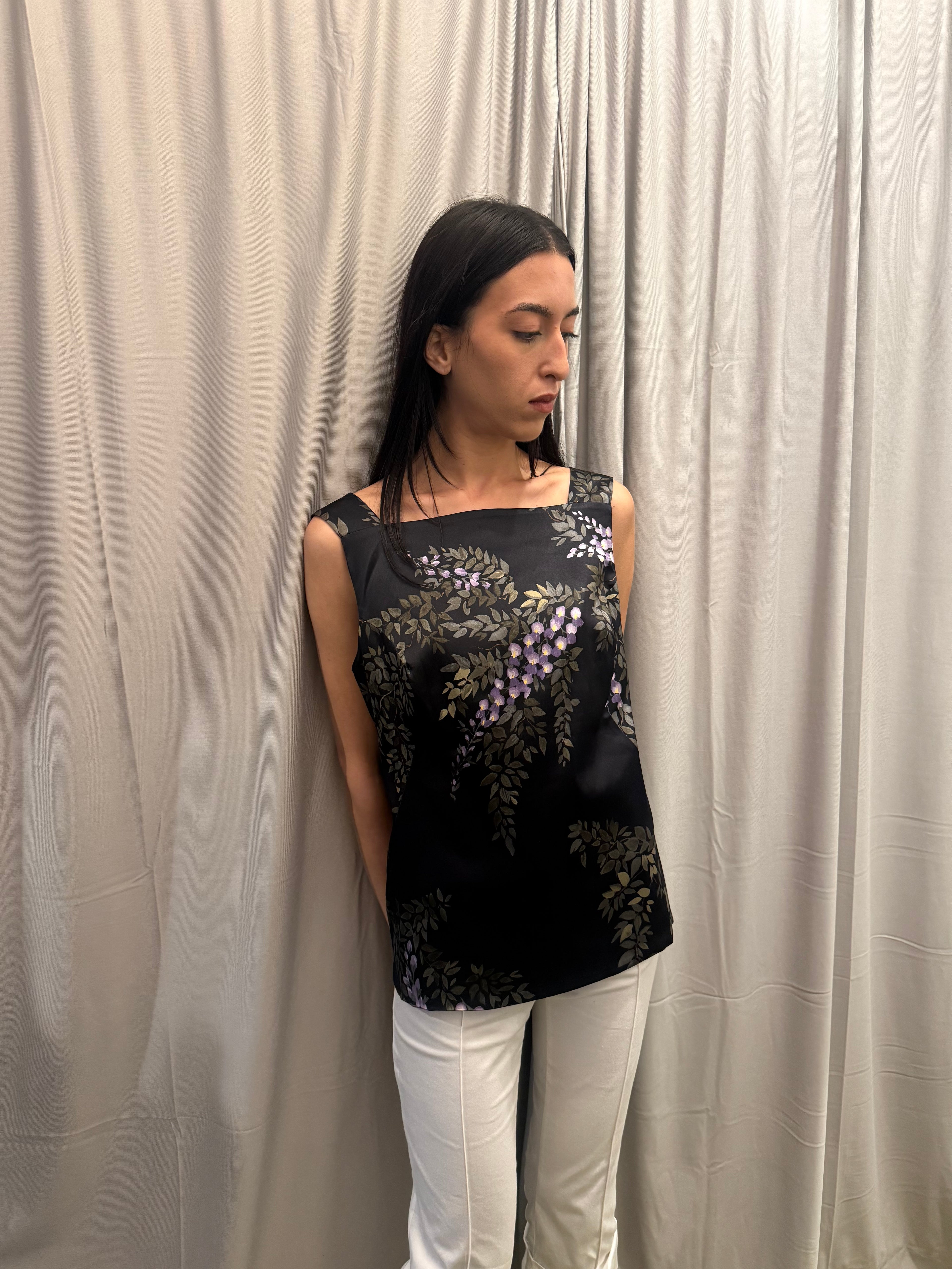 Dolce & Gabbana FW1998 Runway Handpainted Print Silk Print Top