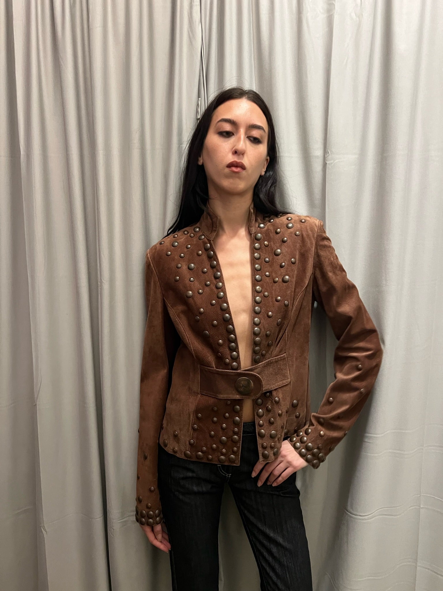 Italian Vintage Suede Leather Fitted Jacket