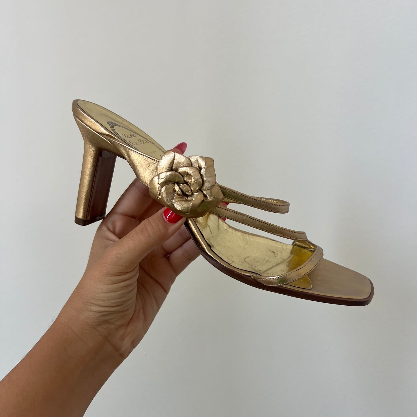 Rene Caovilla Leather Gold Sandals