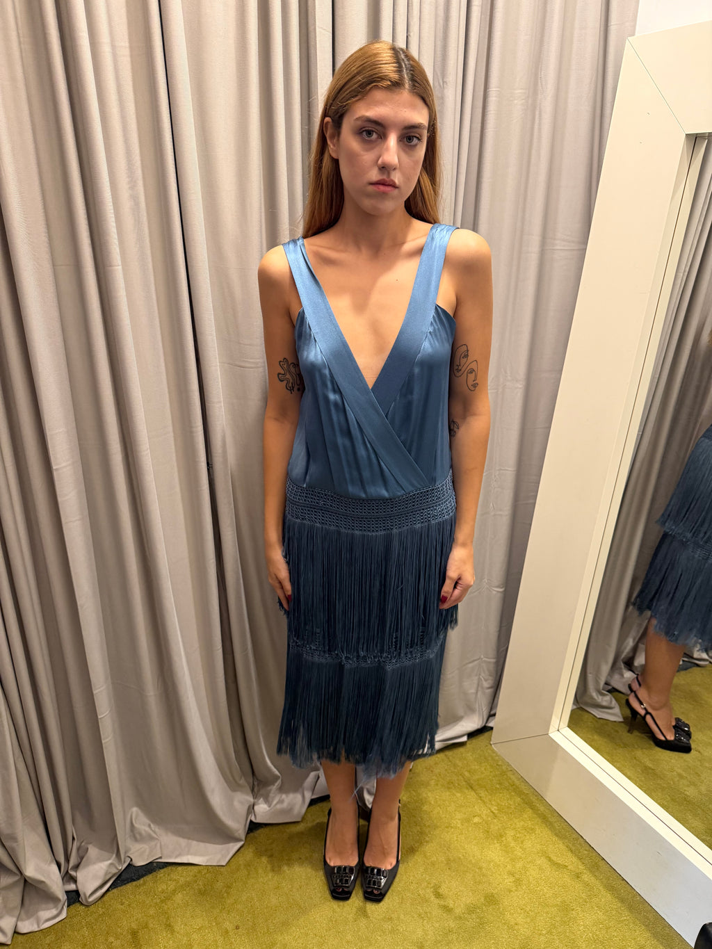 Alberta Ferretti Silk Fringe Dress