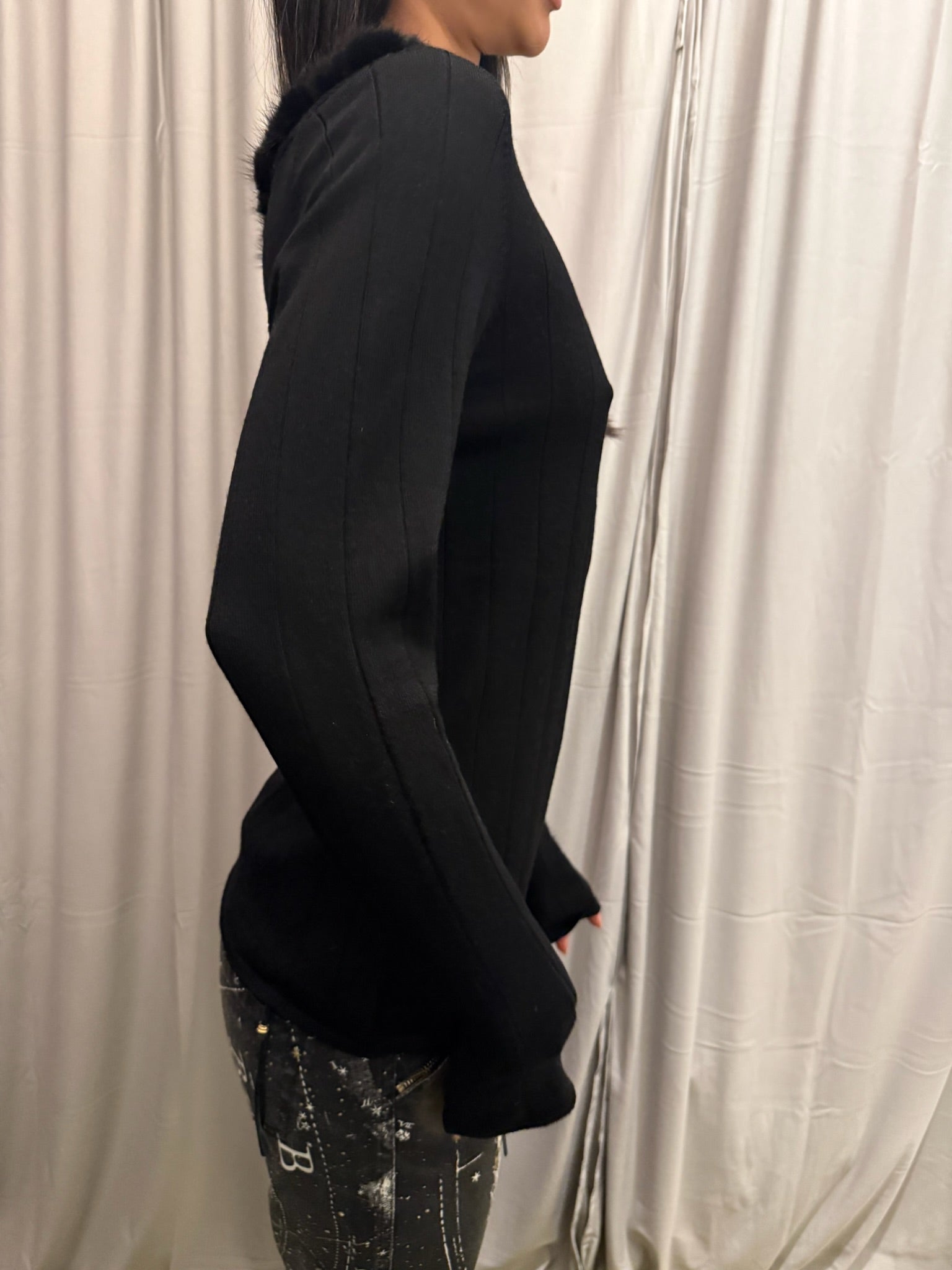 Class Cavalli Wool Sweater with Fur Detail