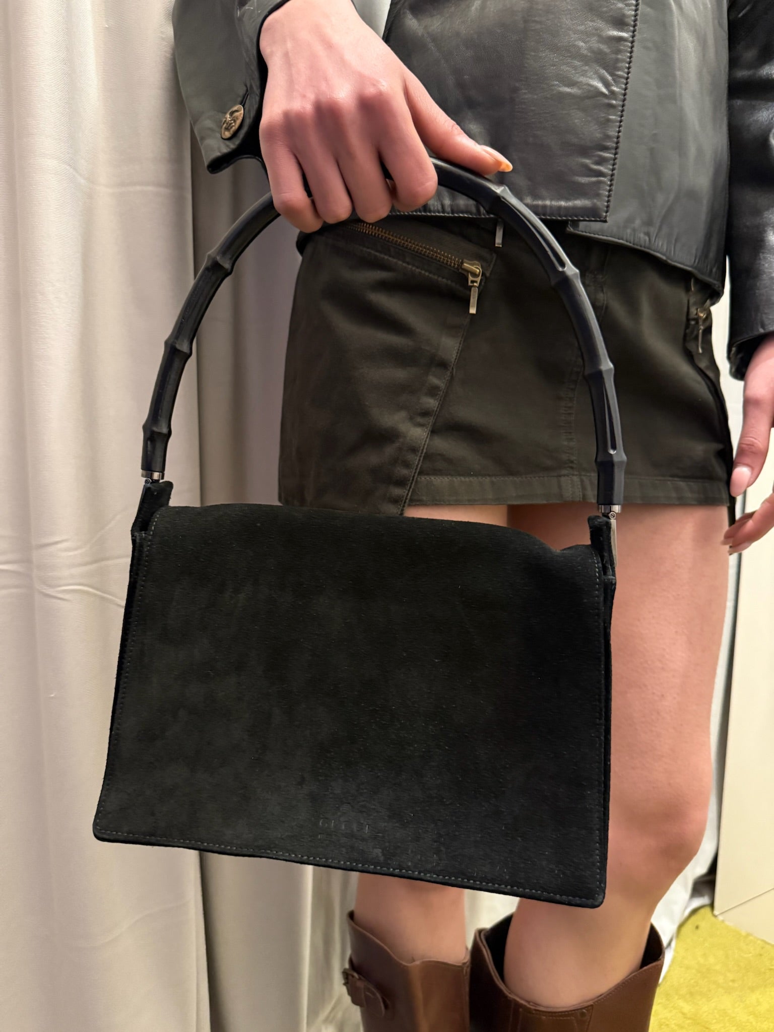 Gucci Suede Bag with Bamboo Handle