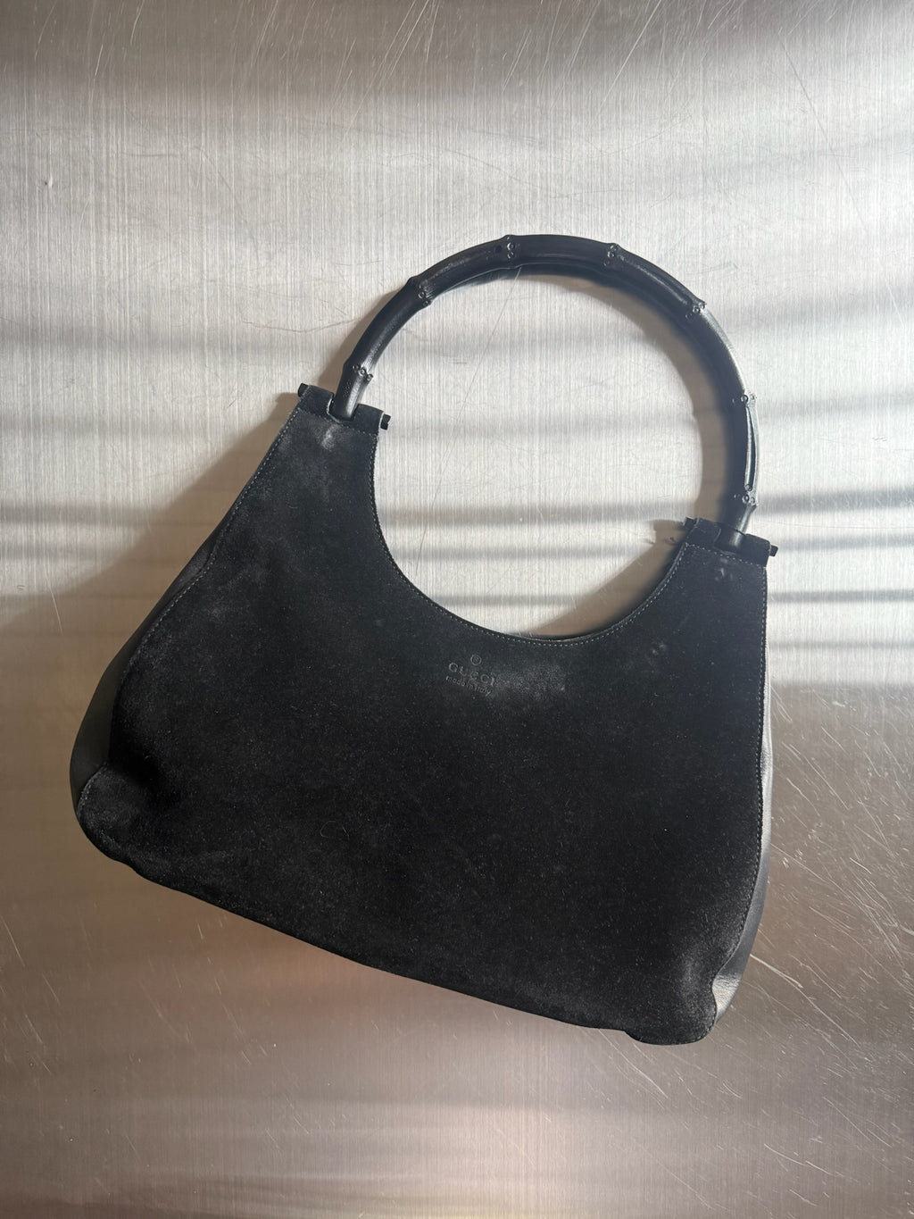 Vintage Gucci Suede Bamboo Handle Bag