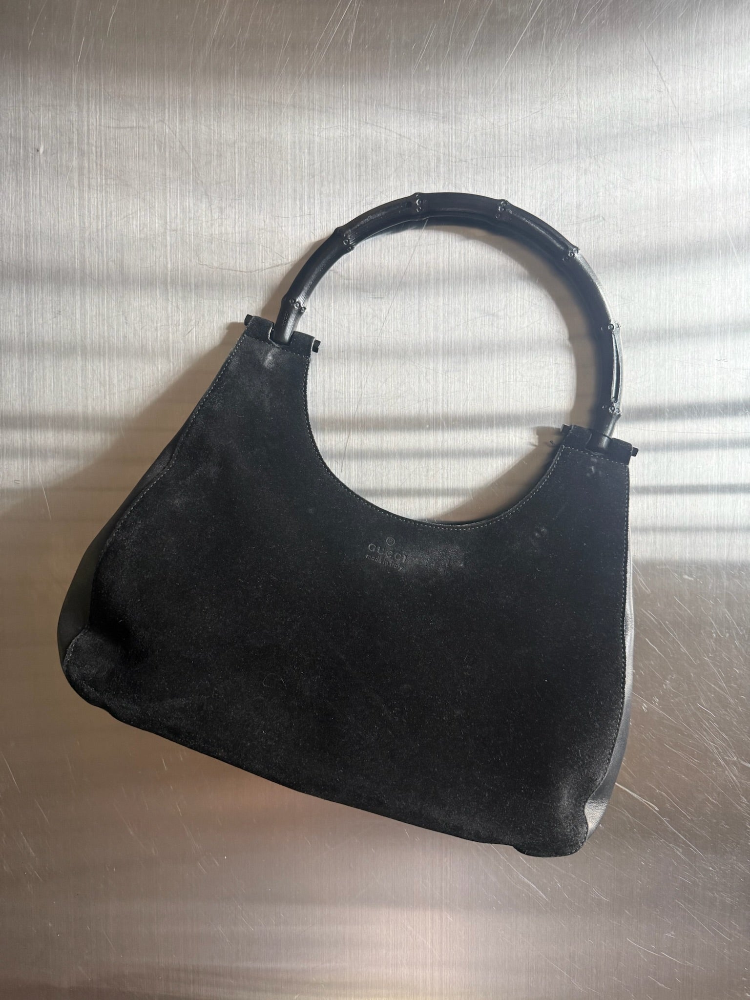 Vintage Gucci Suede Bamboo Handle Bag