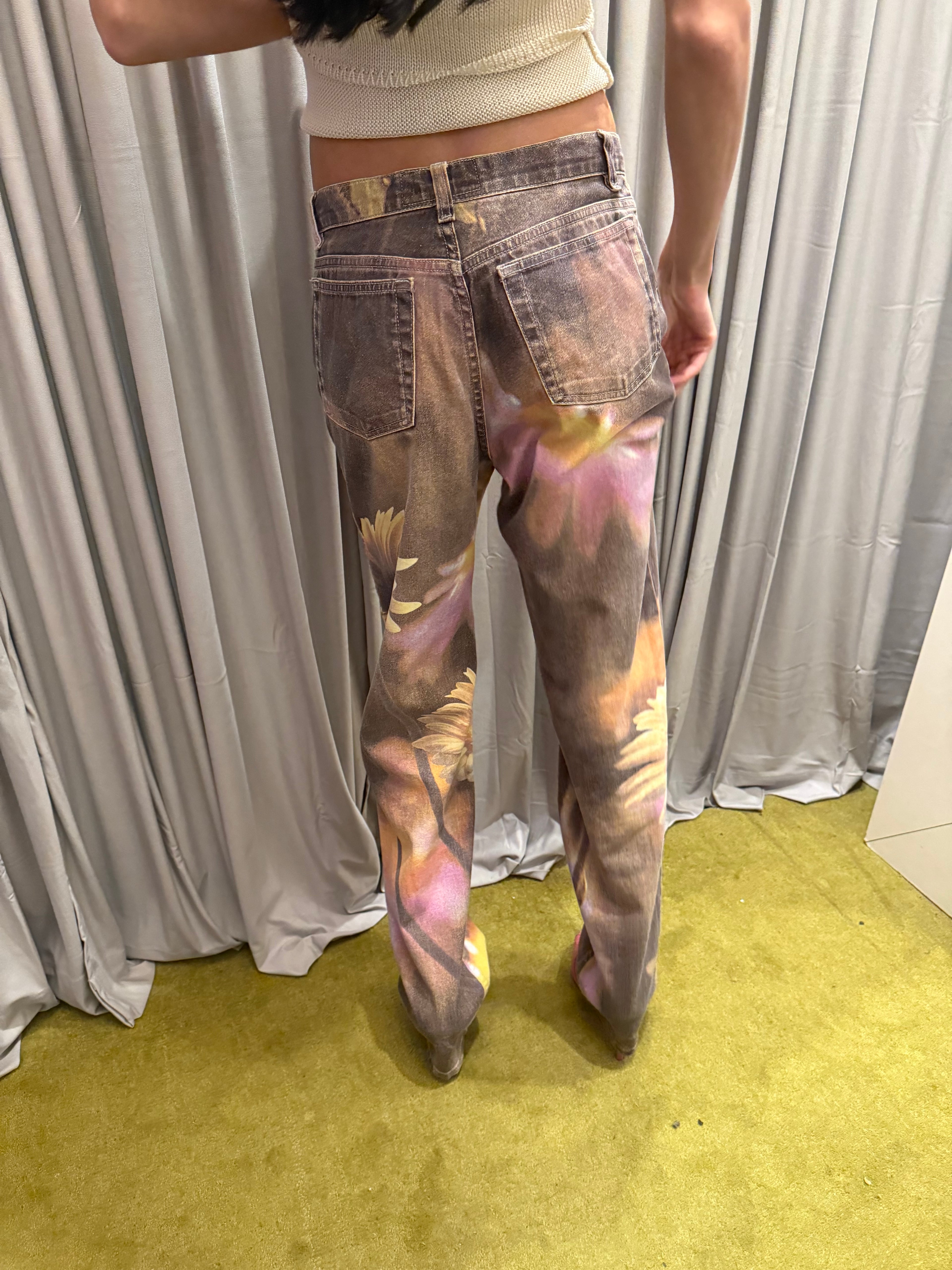 Roberto Cavalli Floral Printed Denim Pants