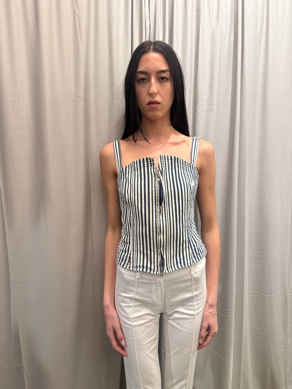 Isabel De Pedro Striped Denim Corset & Bolero