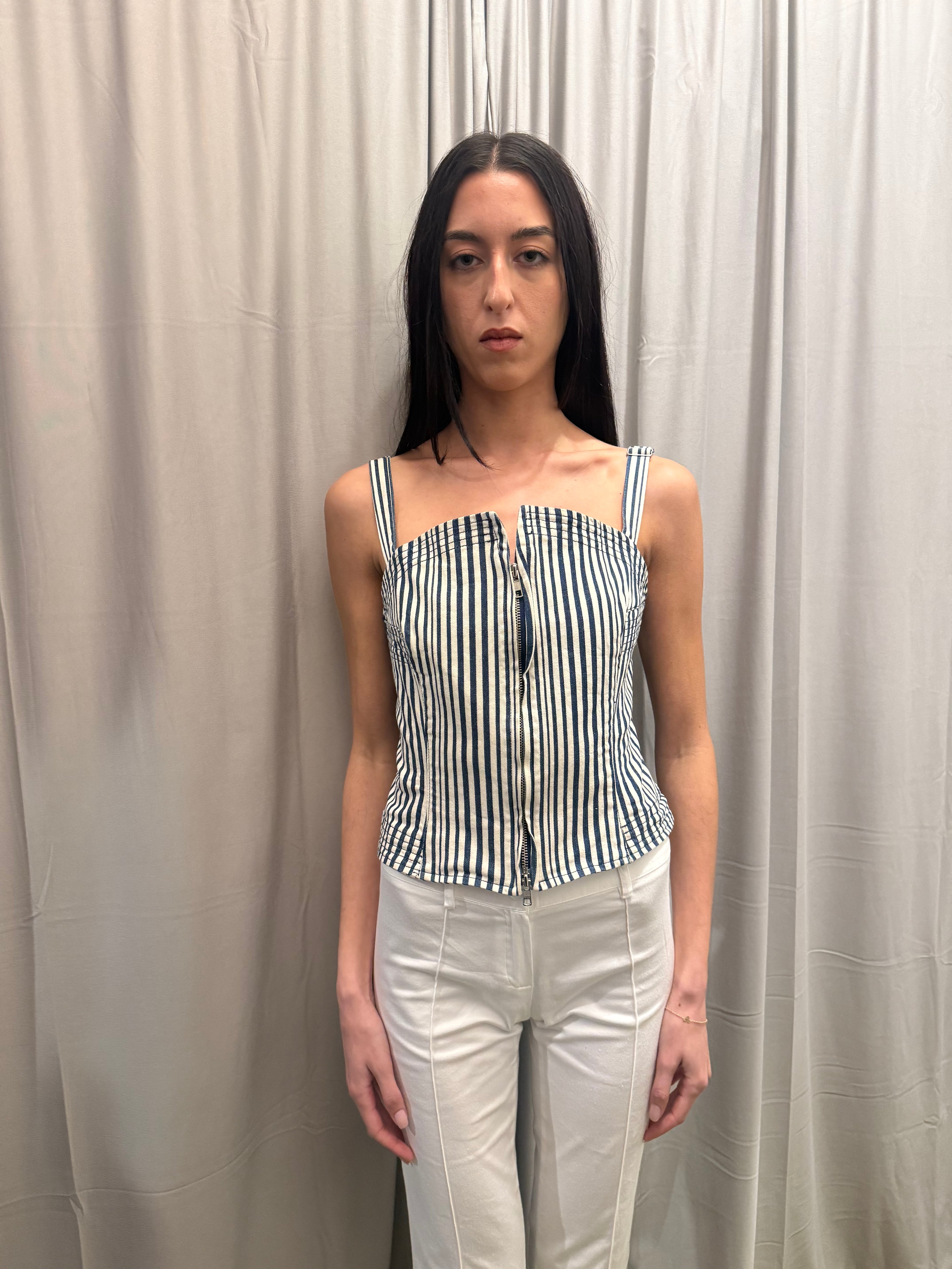 Isabel De Pedro Striped Denim Corset & Bolero