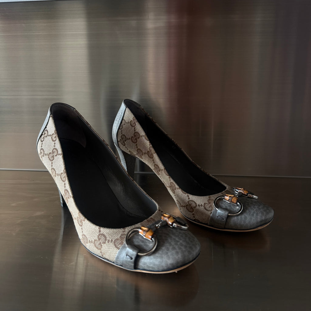 Gucci Bamboo Buckle Monogram Heels
