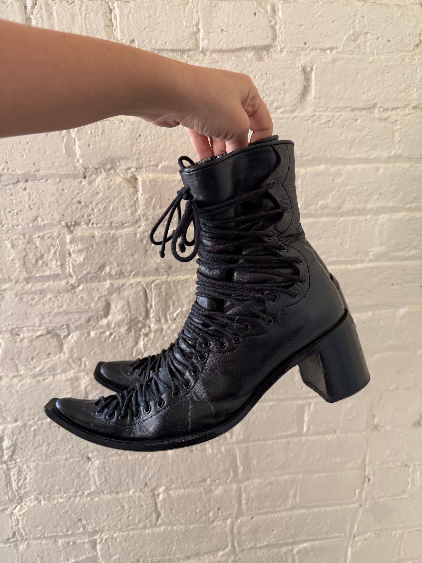 Vintage lace up leather boots