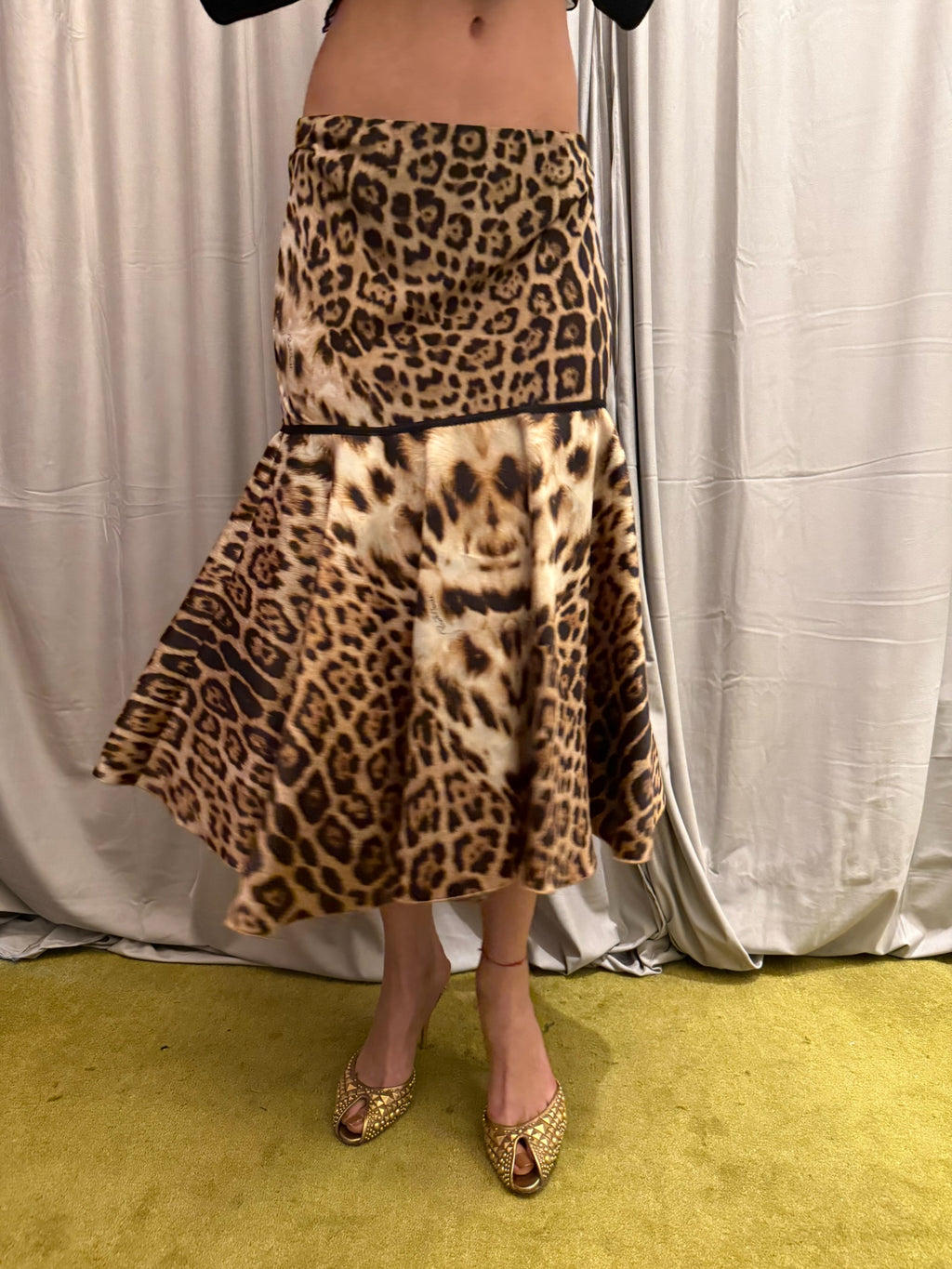 Roberto Cavalli Silk Leopard Print Skirt
