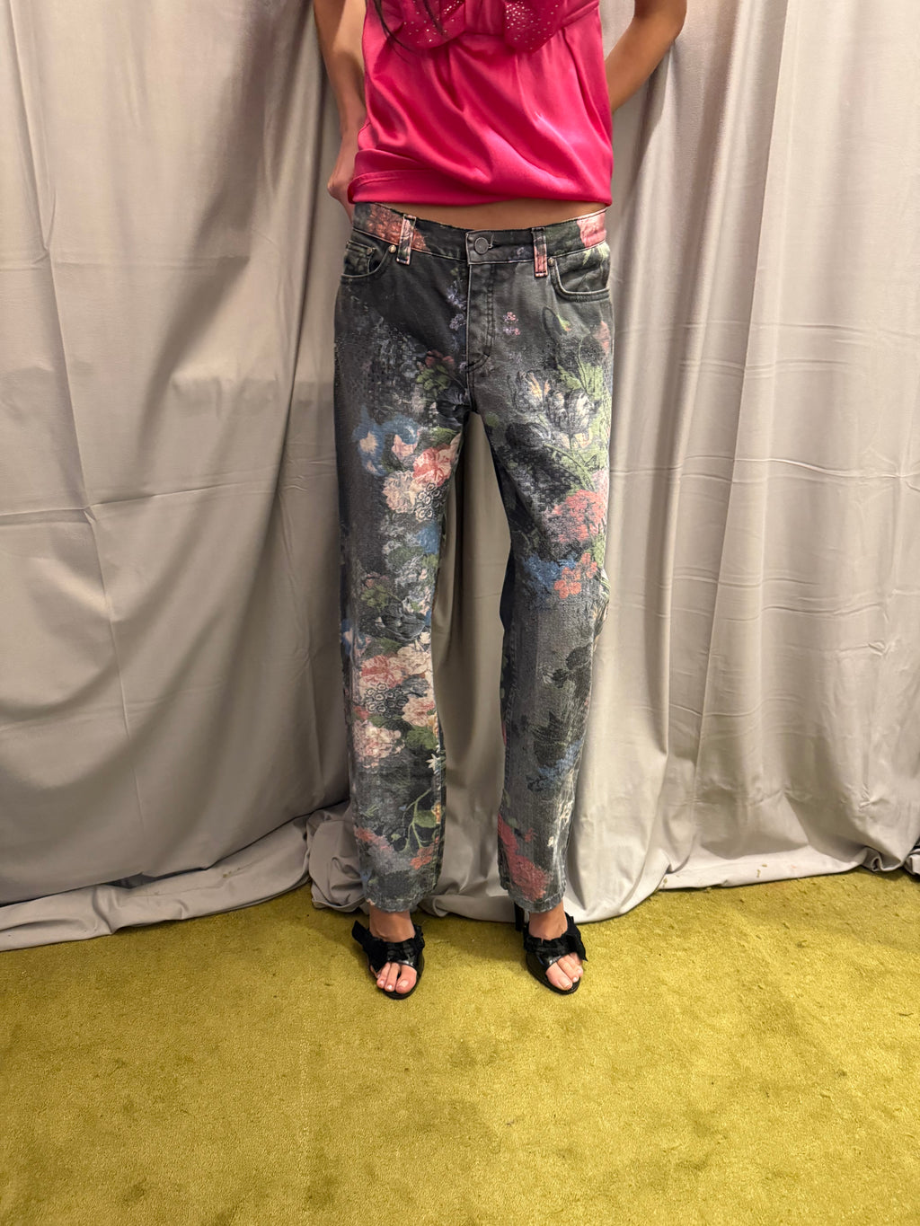 Roberto Cavalli 1994 Floral Printed Denim Pants