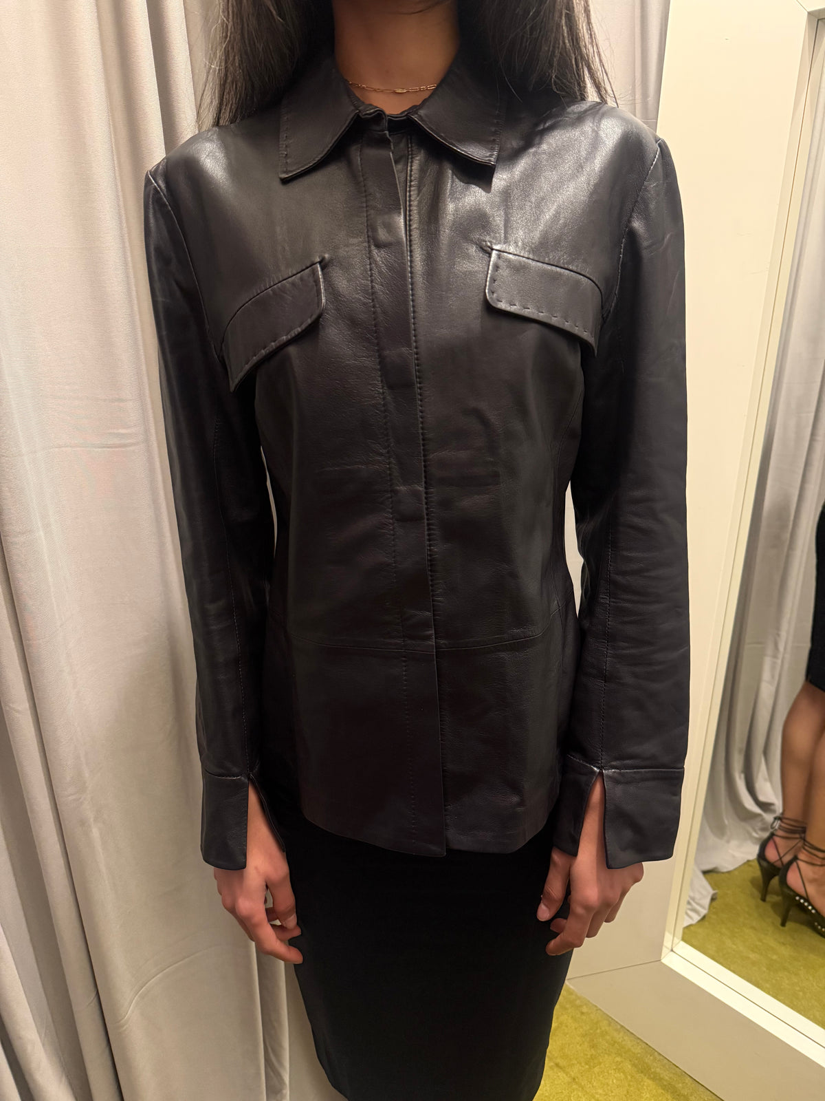 Dark Purple Fitted Leather Jacket