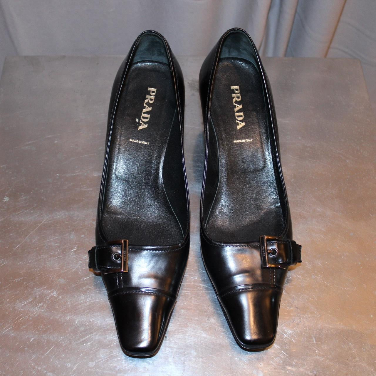 Prada Black Leather Kitten Heels