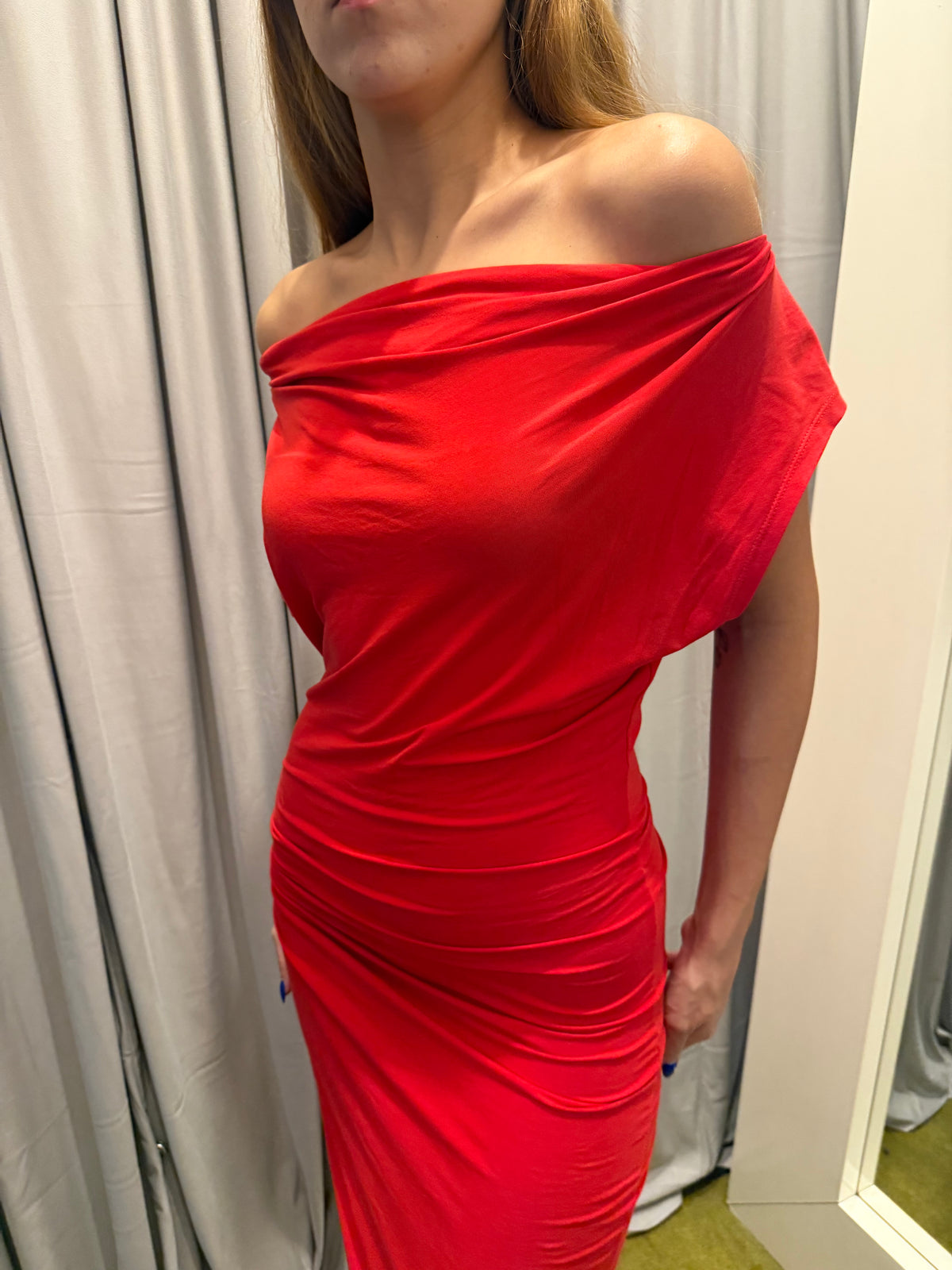 Stefanel Red Off the Shoulder Bodycon Dress