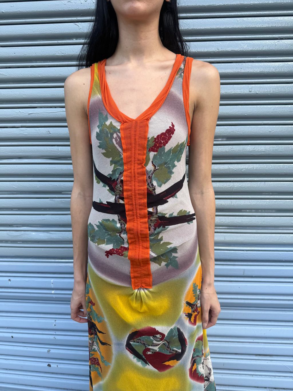 Jean Paul Gaultier Tropical Print Maxi Mesh Dress