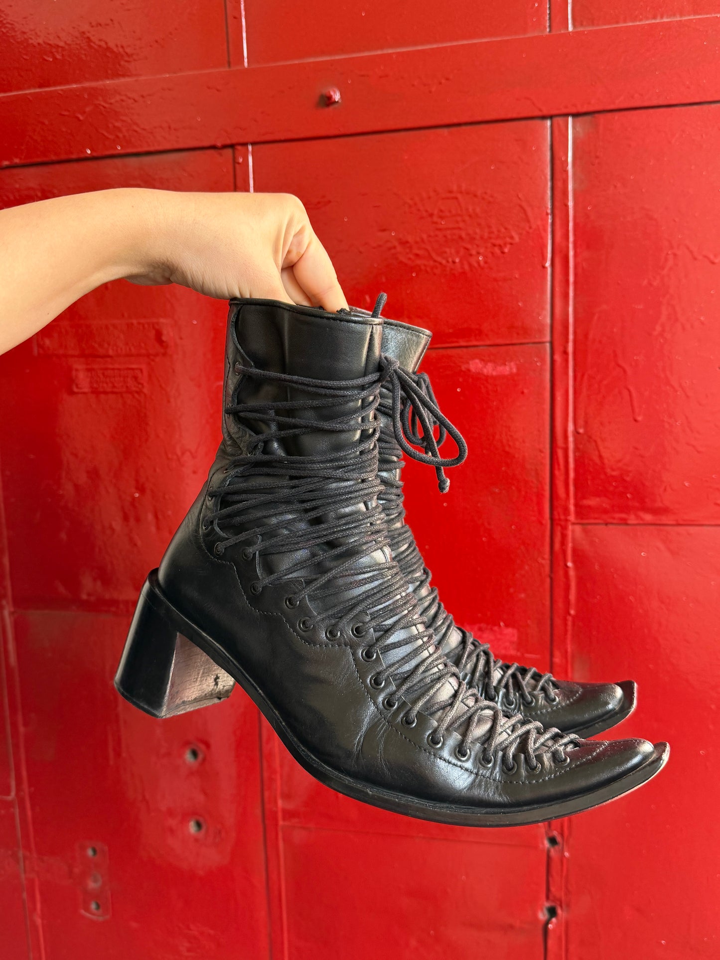 Vintage lace up leather boots