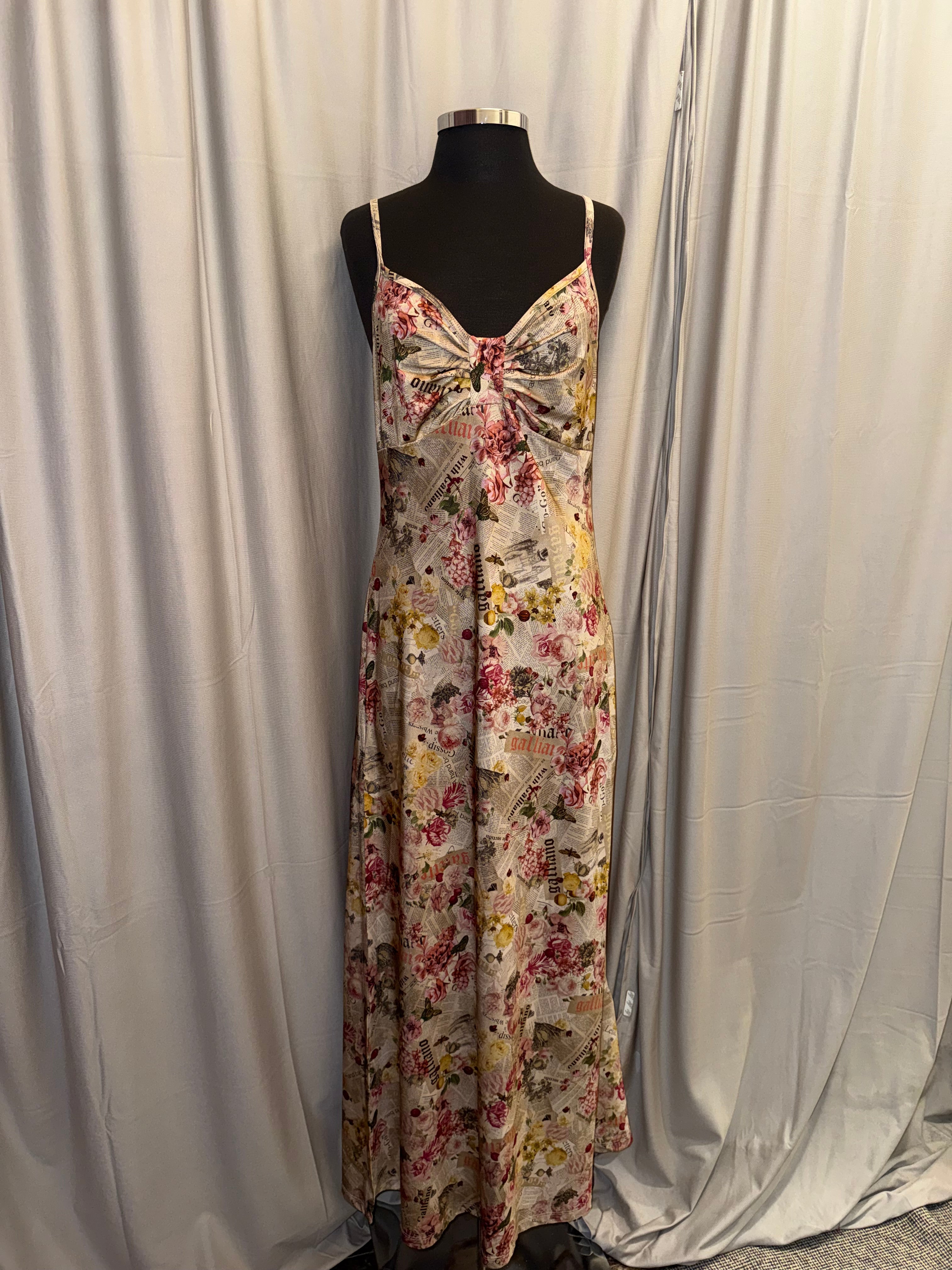 John Galliano Gazzette Print Maxi Dress