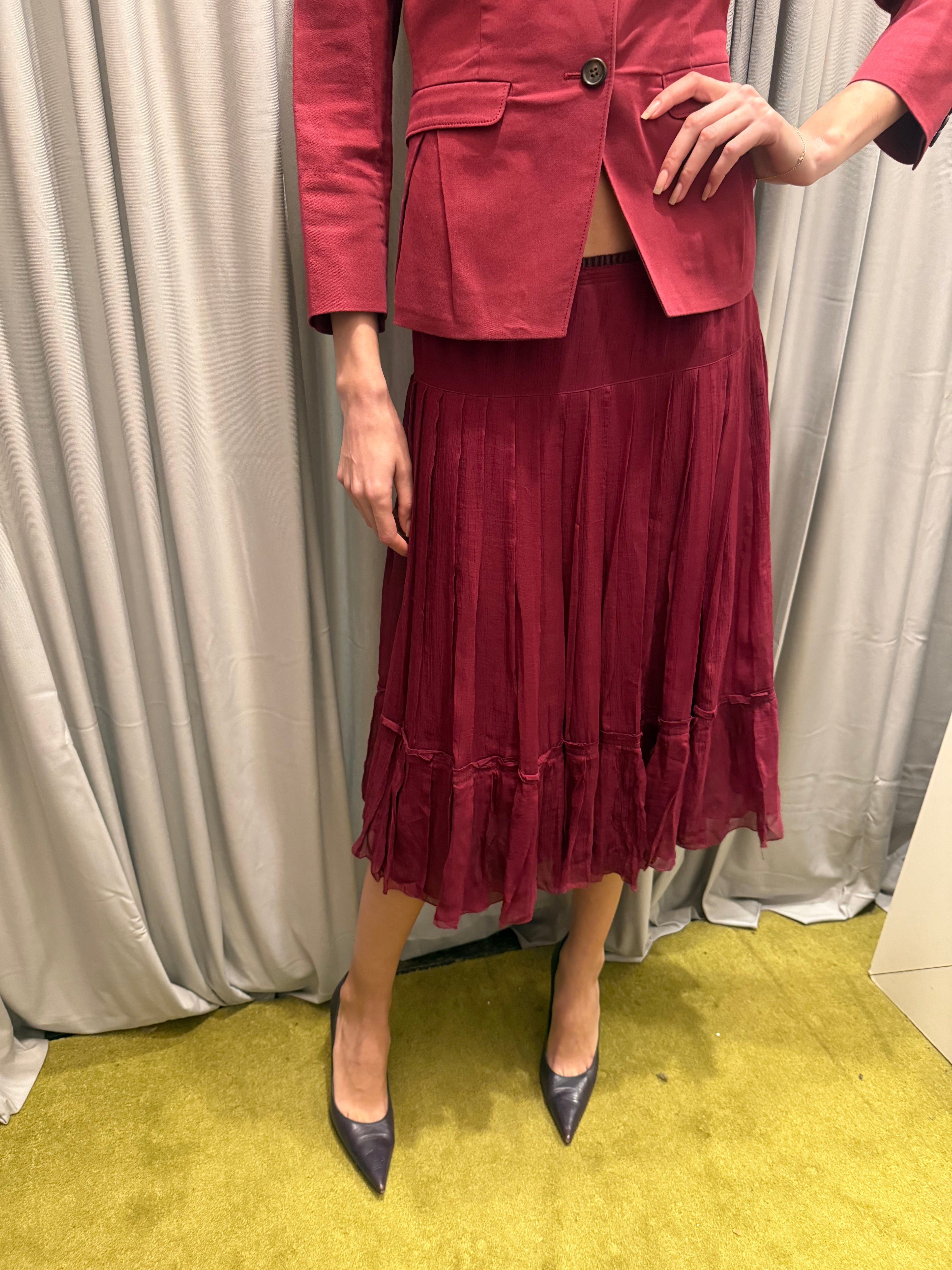 Prada Burgundy Silk Skirt