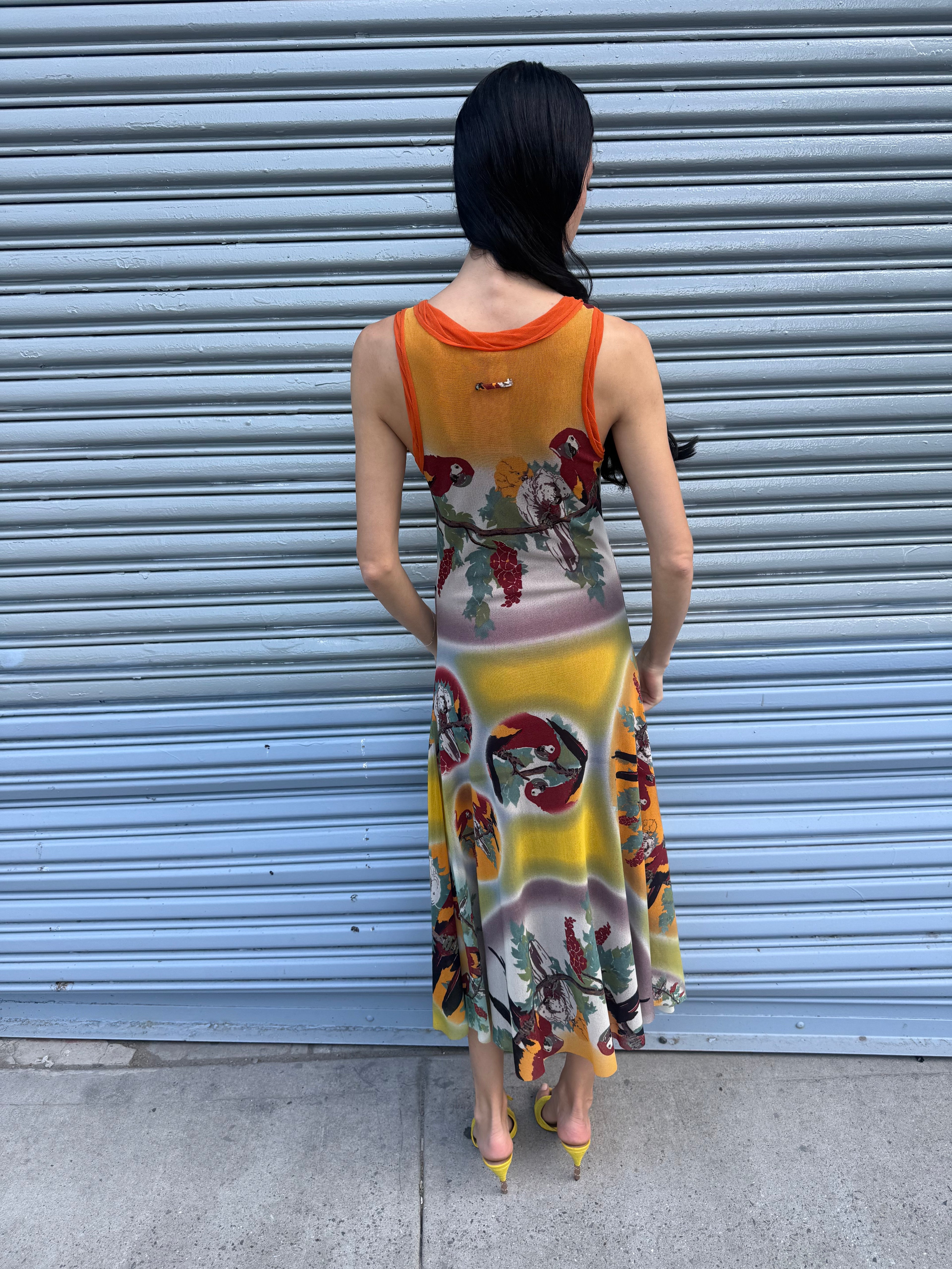 Jean Paul Gaultier Tropical Print Maxi Mesh Dress