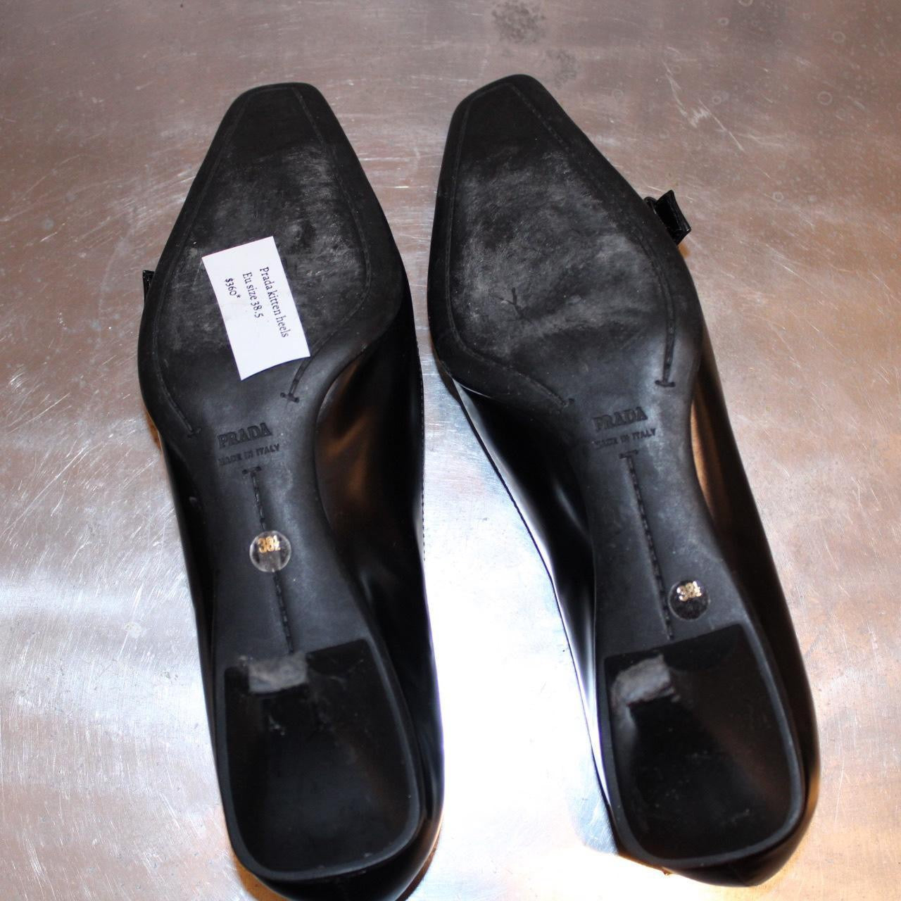 Prada Black Leather Kitten Heels