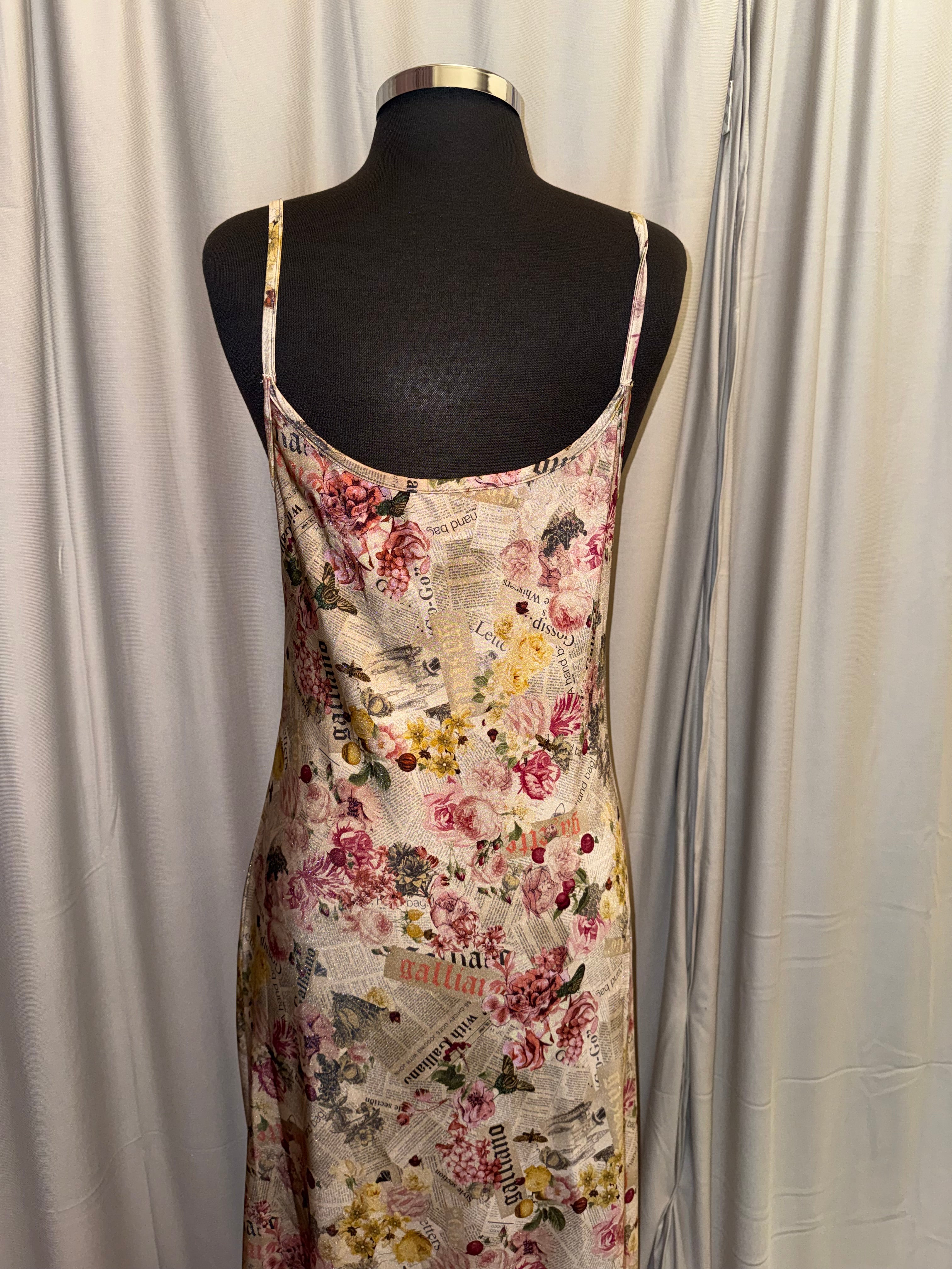 John Galliano Gazzette Print Maxi Dress