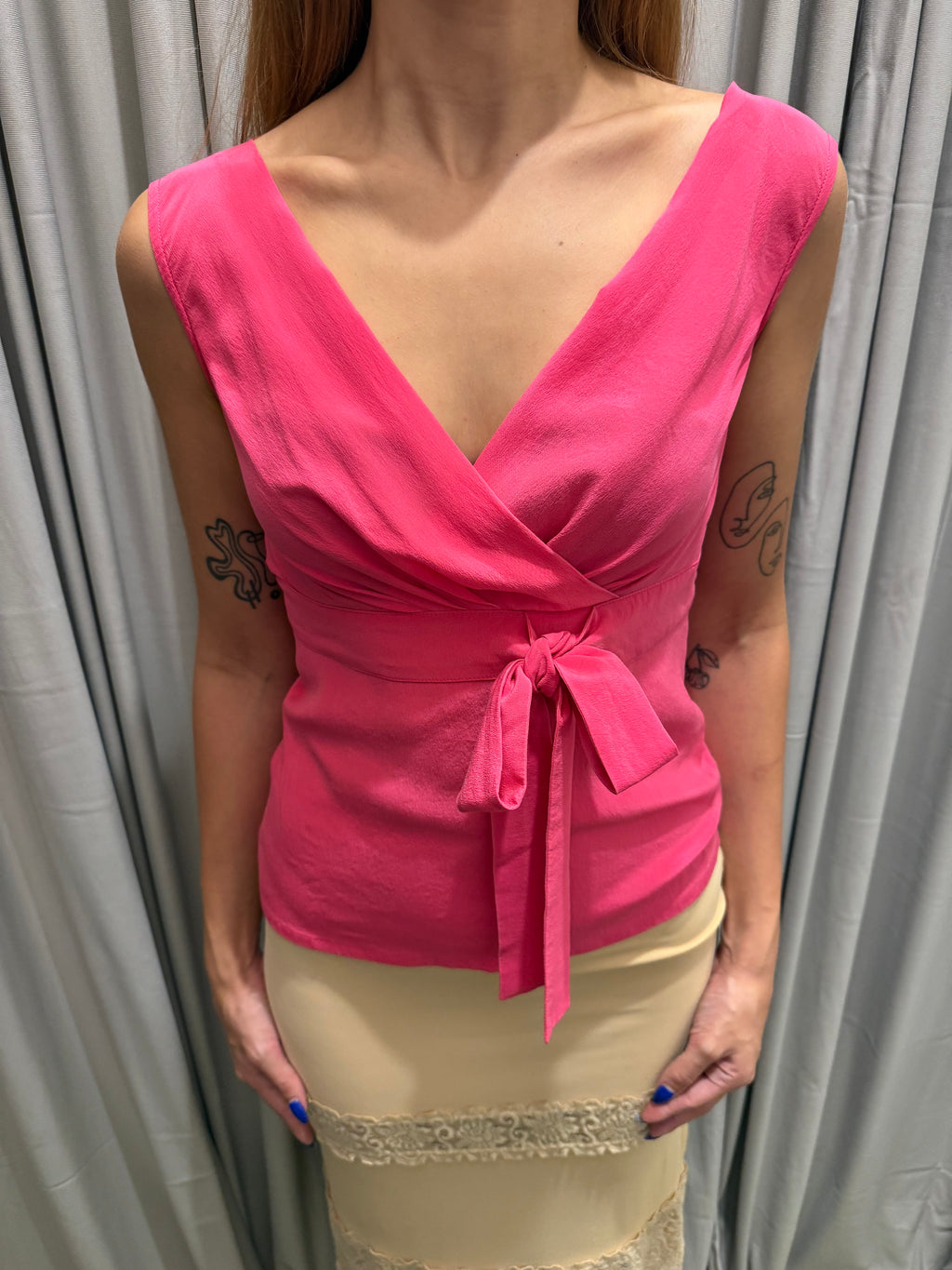 Alberta Ferretti Hot Pink Silk Top