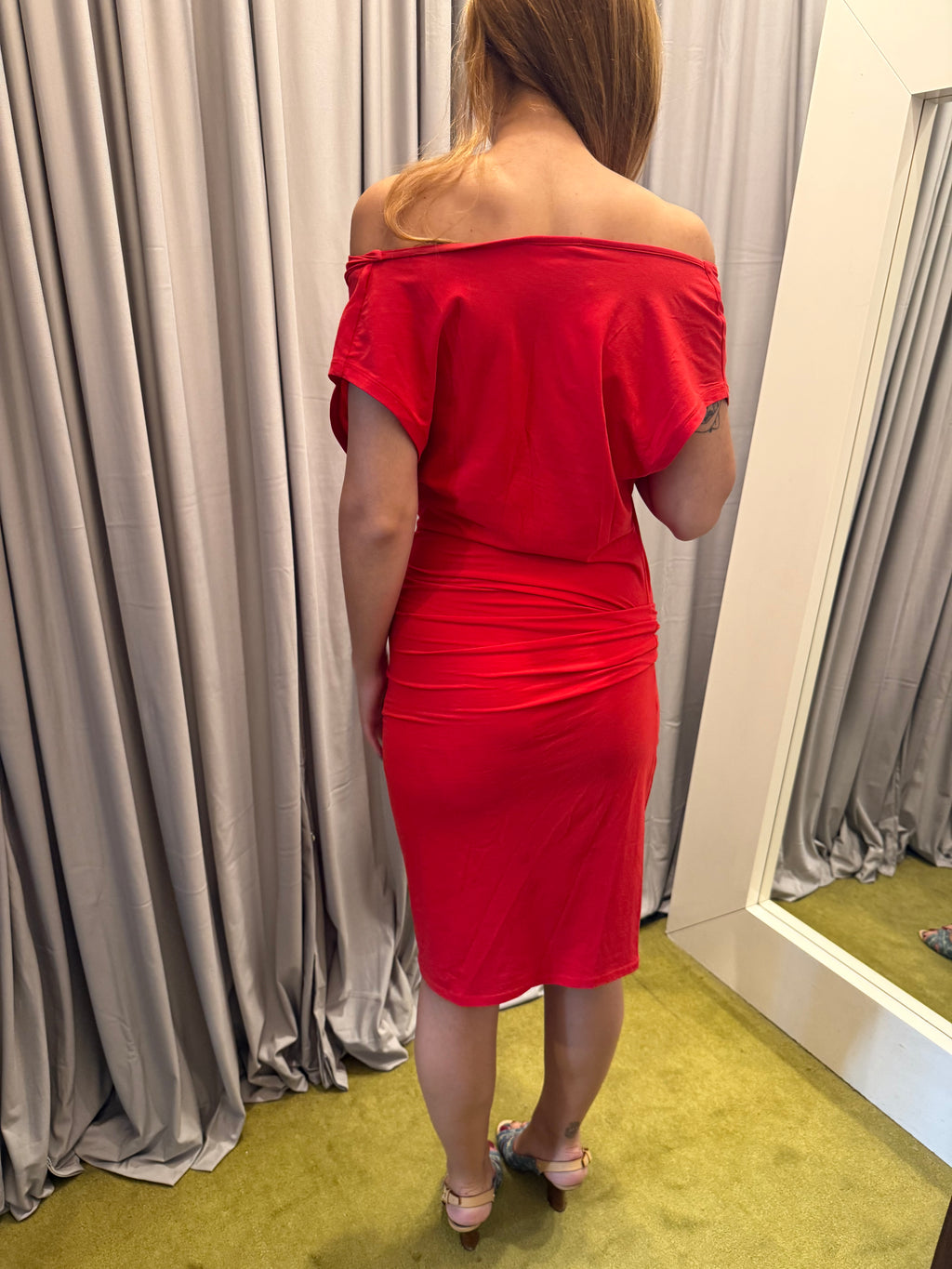 Stefanel Red Off the Shoulder Bodycon Dress