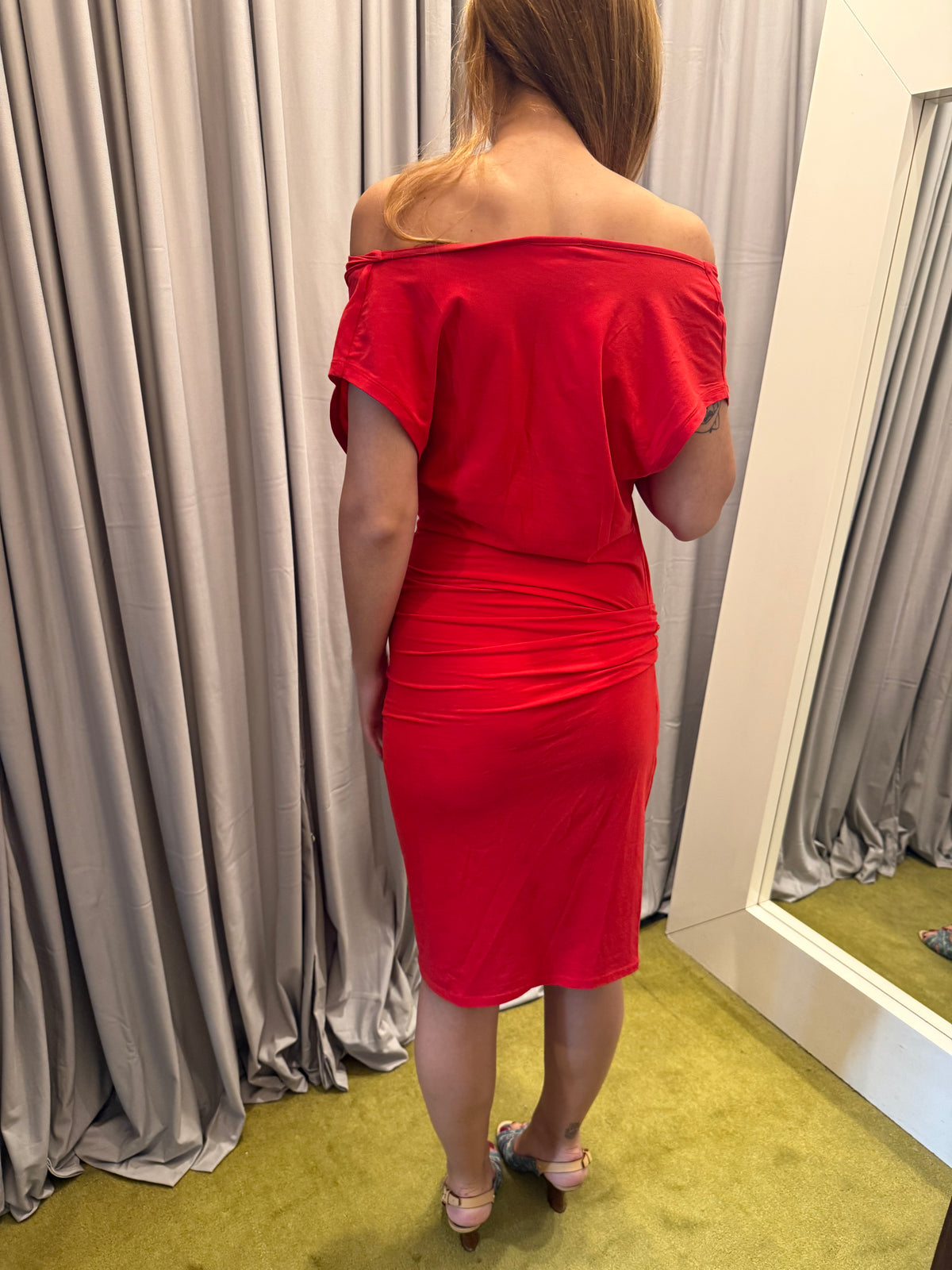 Stefanel Red Off the Shoulder Bodycon Dress